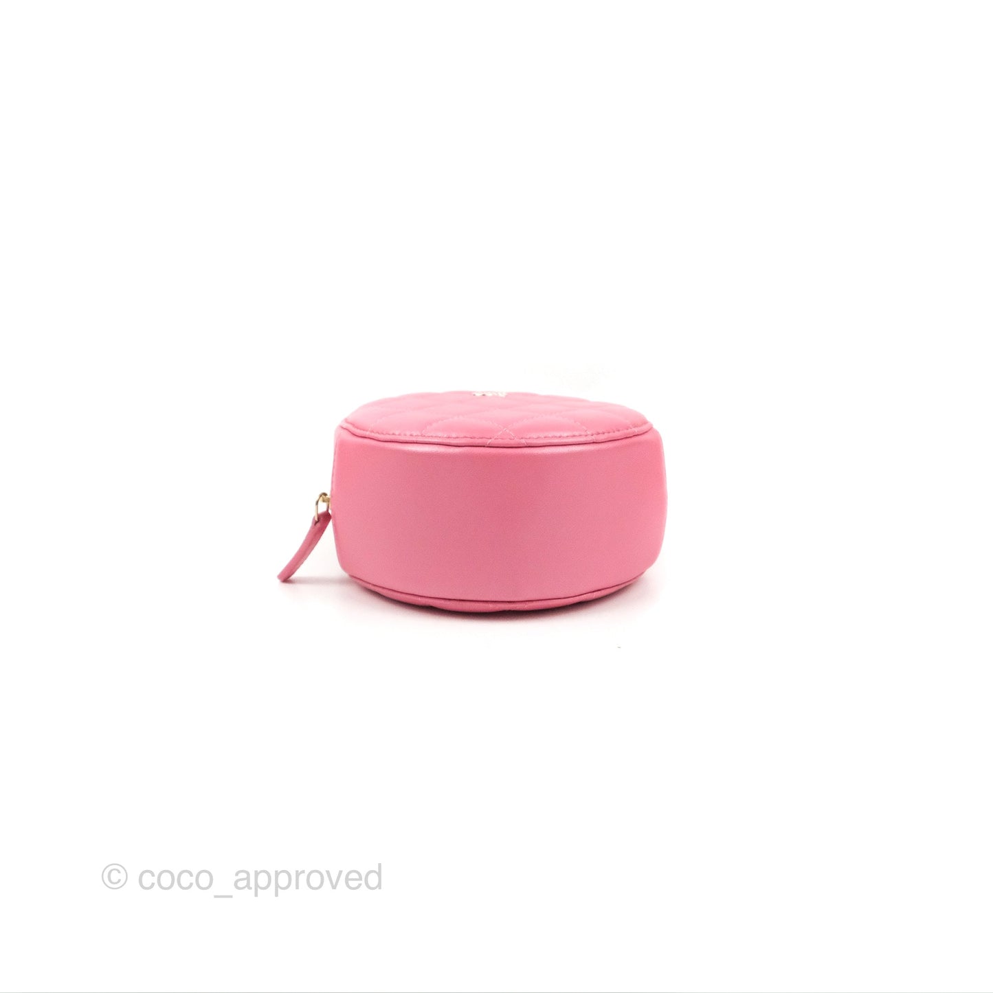 Chanel Quilted Round Clutch With Pearl Chain Iridescent Pink Lambskin Gold Hardware