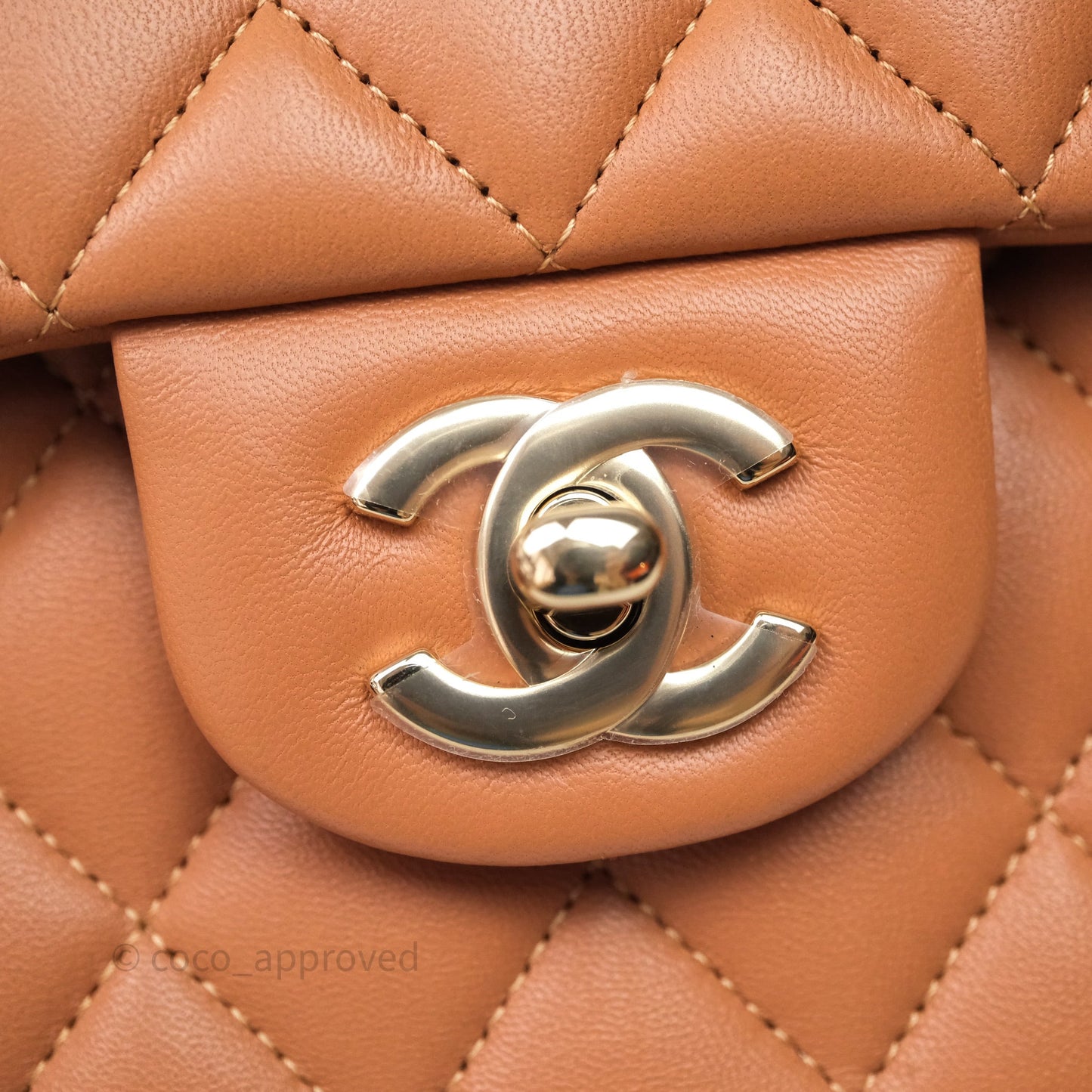 Chanel Classic M/L Medium Flap Quilted Dark Beige Caramel Lambskin Gold Hardware