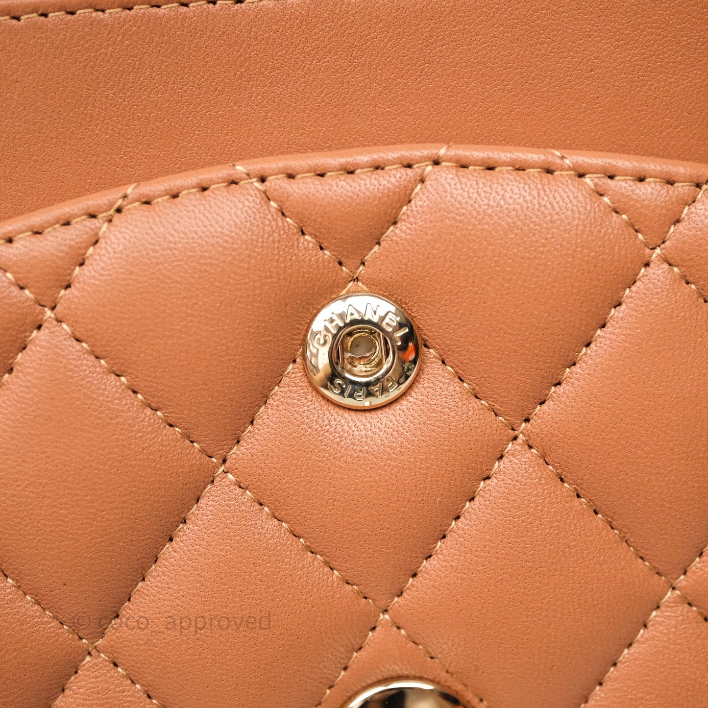 Chanel Classic M/L Medium Flap Quilted Dark Beige Caramel Lambskin Gold Hardware