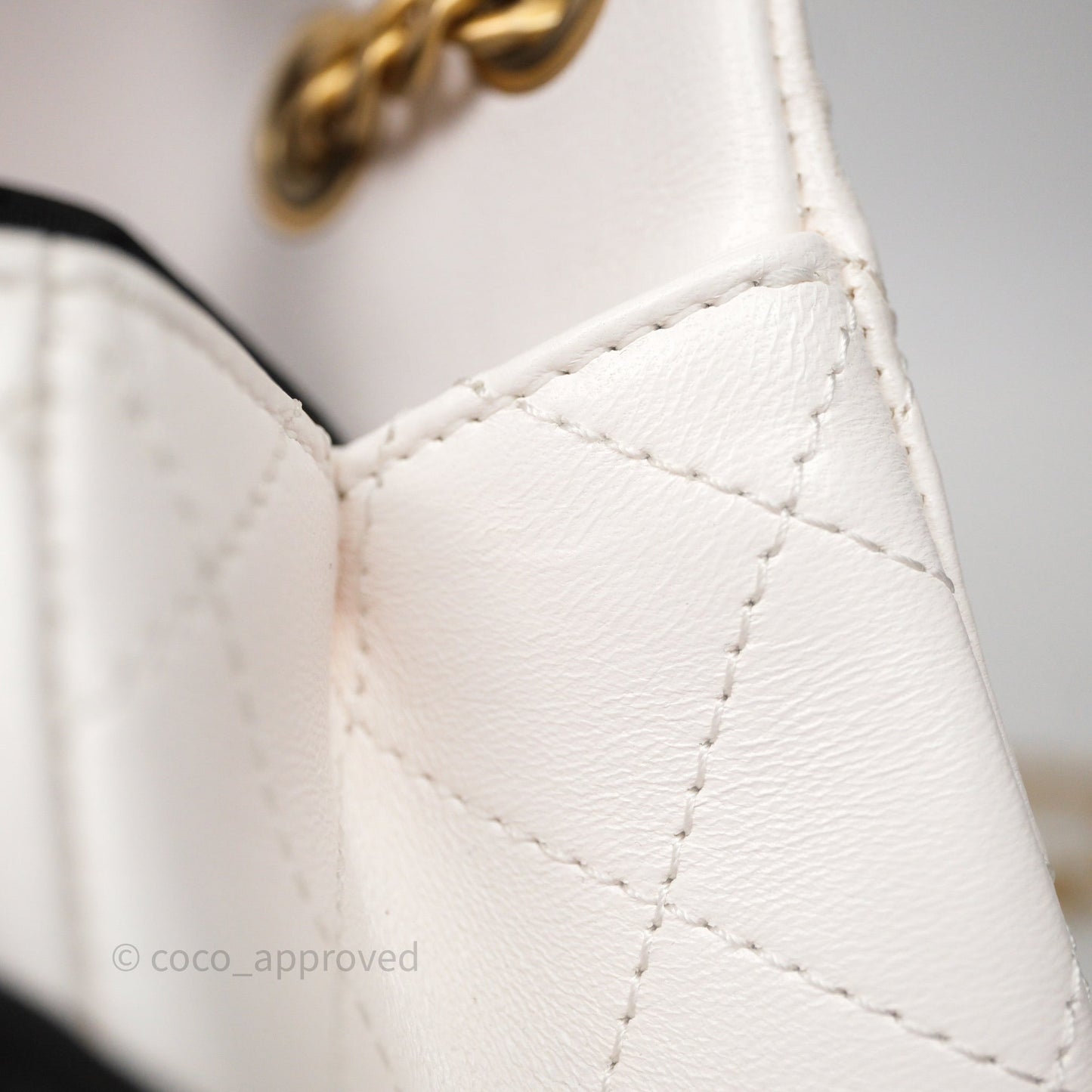 Chanel Quilted Mini Square Flap with Camellia Adjustable Chain White Lambskin Aged Gold Hardware