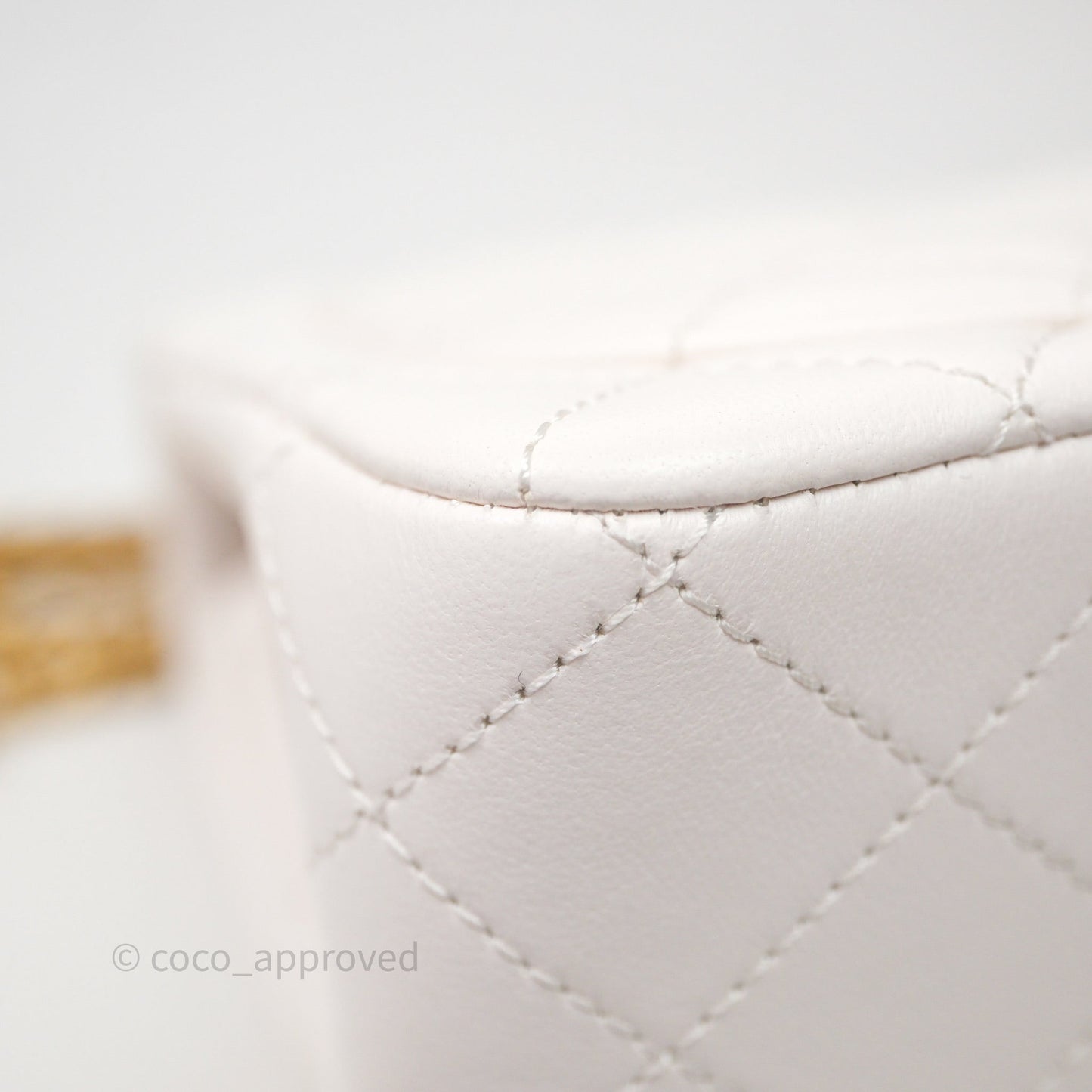 Chanel Quilted Mini Square Flap with Camellia Adjustable Chain White Lambskin Aged Gold Hardware