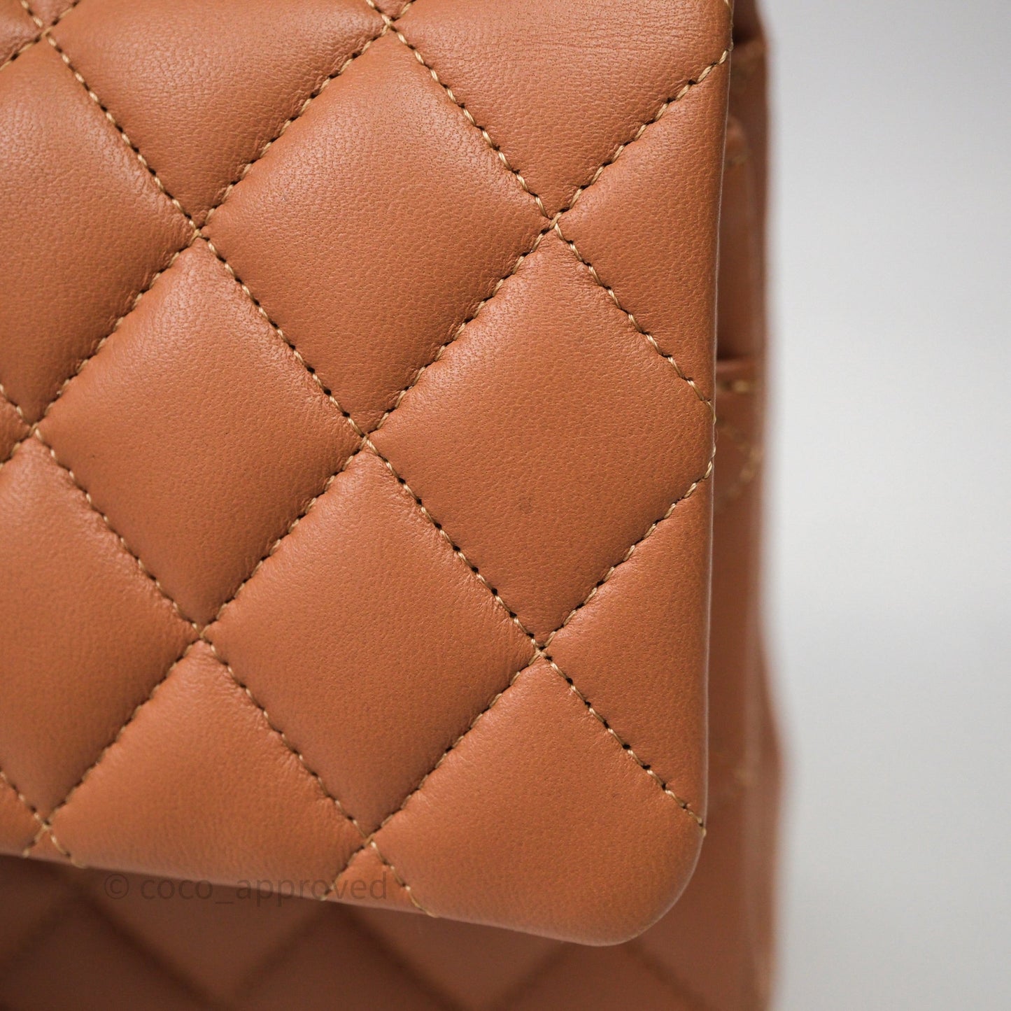Chanel Classic M/L Medium Flap Quilted Dark Beige Caramel Lambskin Gold Hardware
