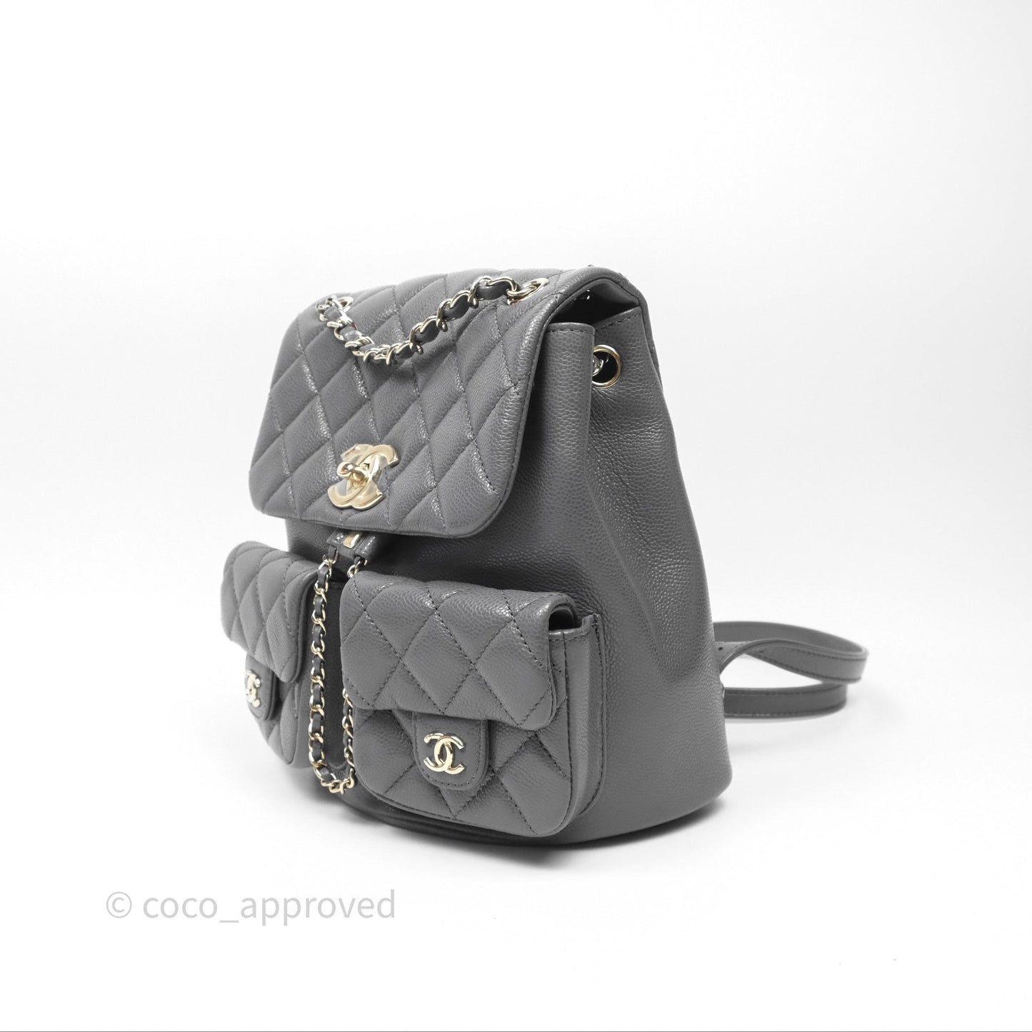 Chanel Duma Backpack Medium Grey Caviar Gold Hardware