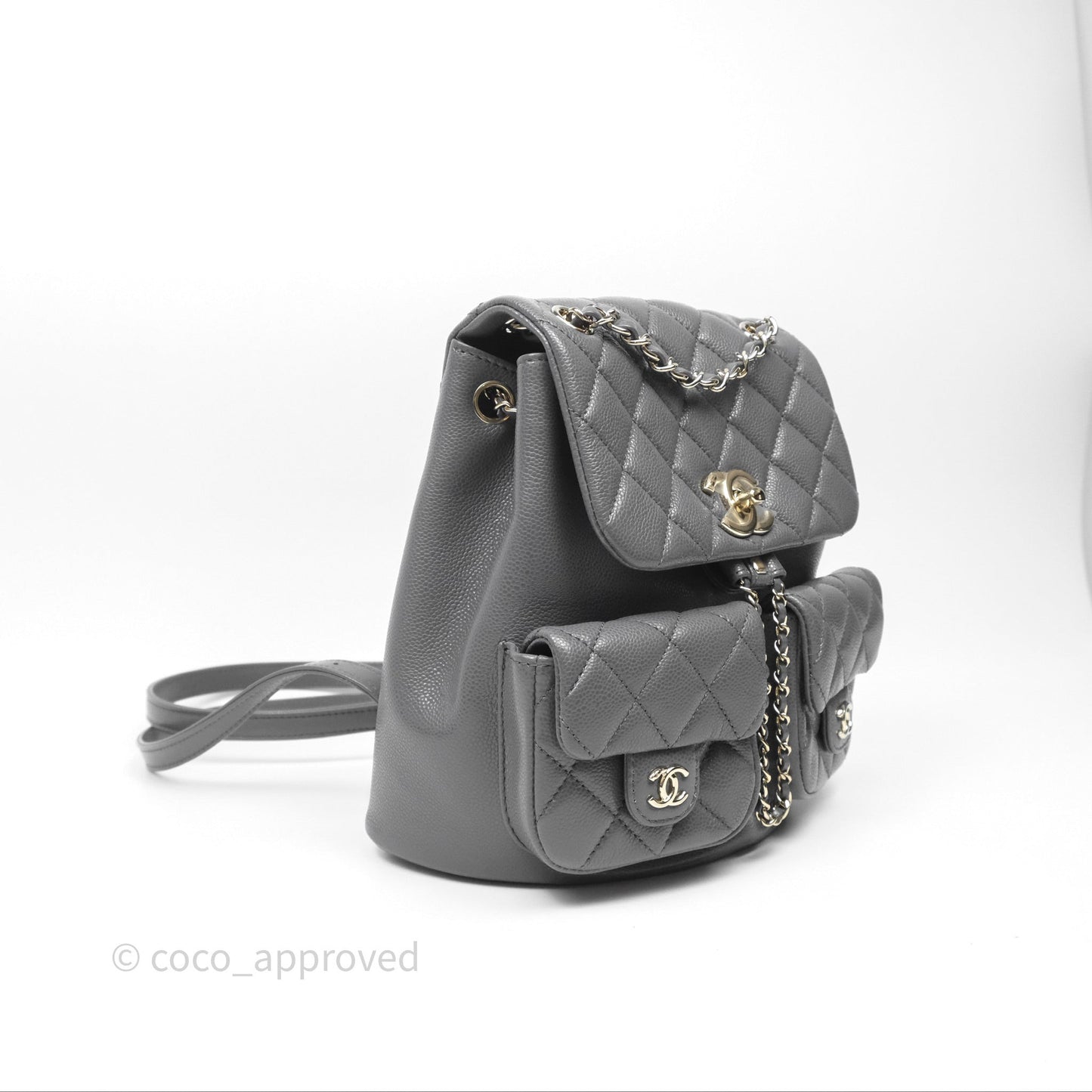 Chanel Duma Backpack Medium Grey Caviar Gold Hardware