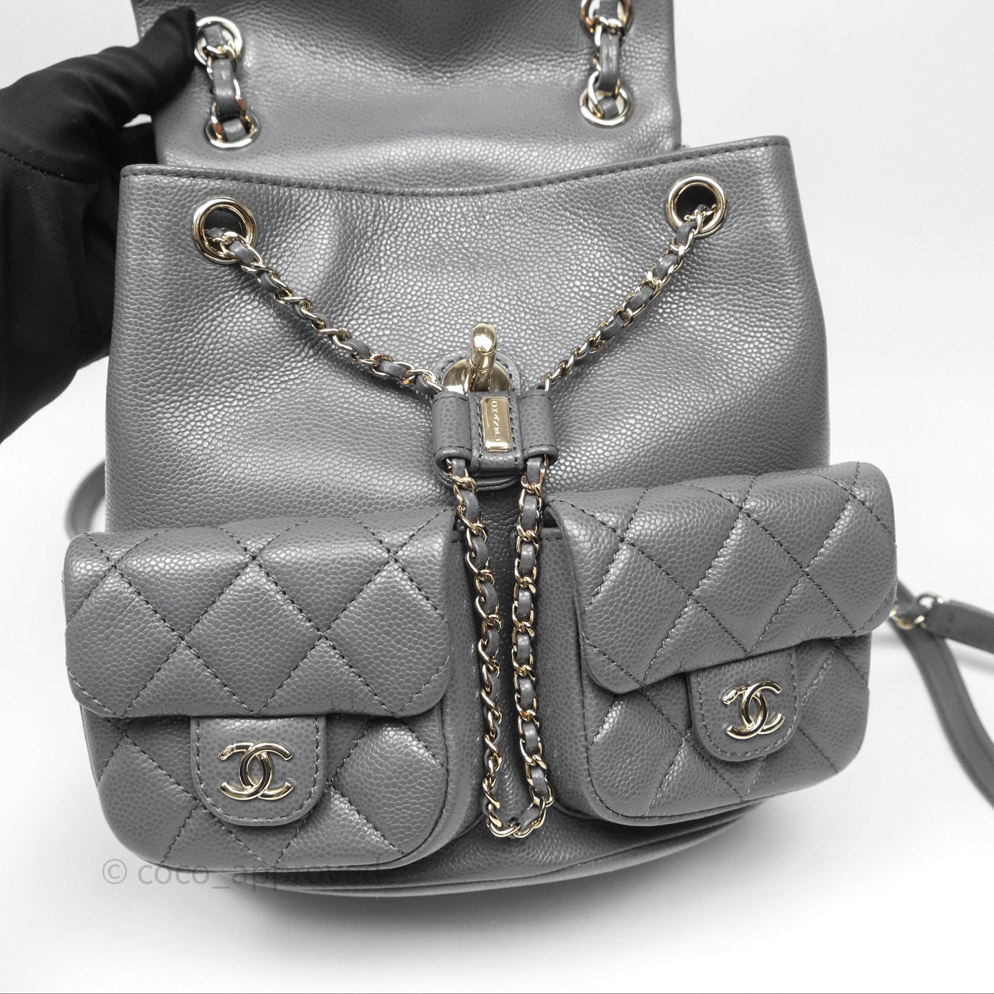 Chanel Duma Backpack Medium Grey Caviar Gold Hardware