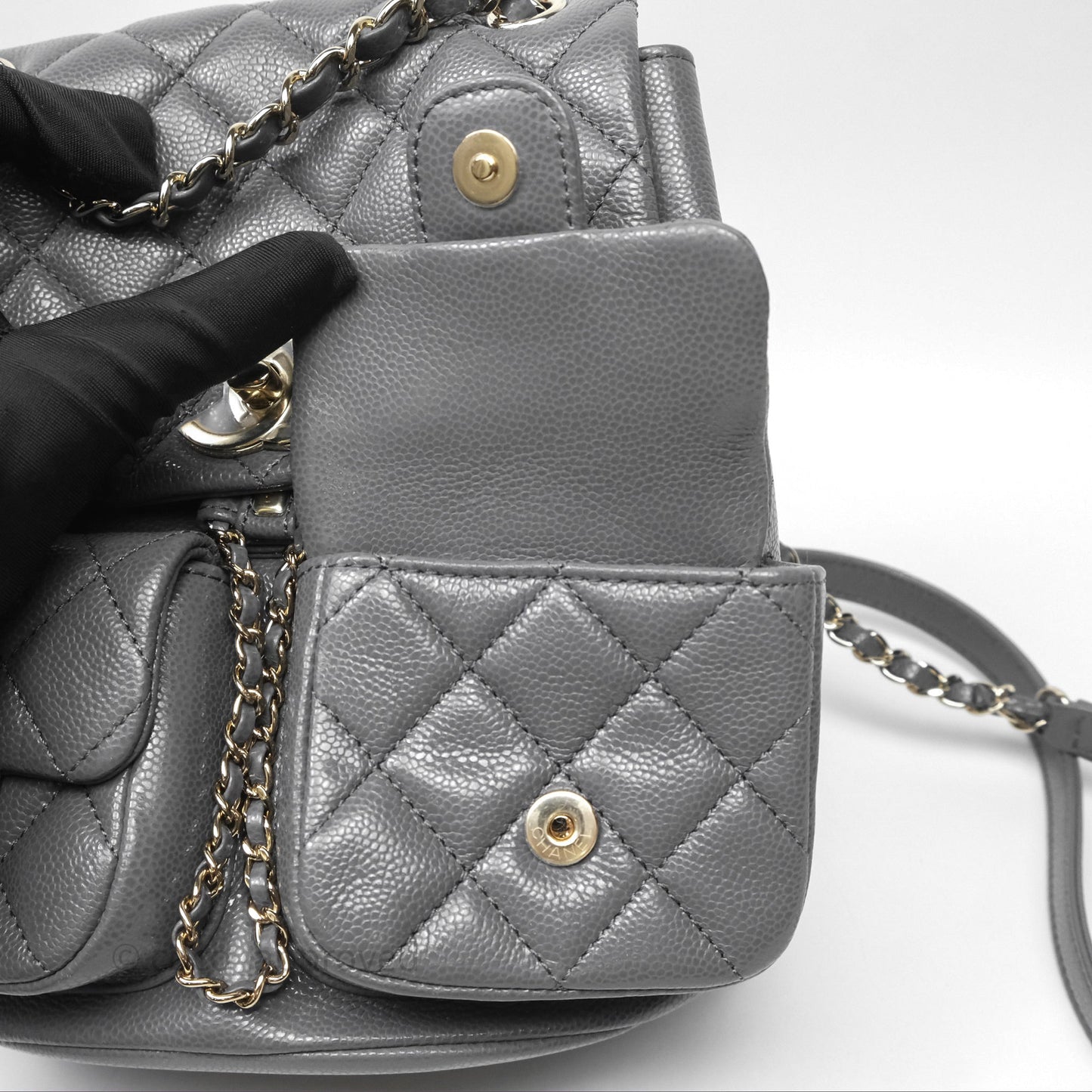 Chanel Duma Backpack Medium Grey Caviar Gold Hardware