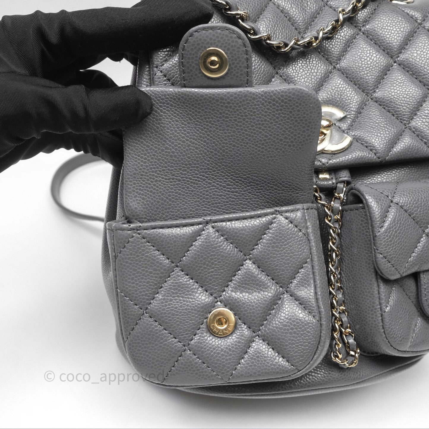 Chanel Duma Backpack Medium Grey Caviar Gold Hardware