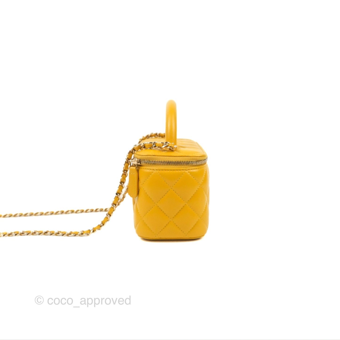 Chanel Vanity Rectangular Top Handle Yellow Lambskin Gold Hardware
