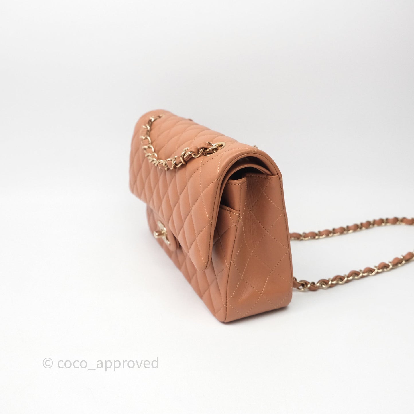 Chanel Classic M/L Medium Flap Quilted Dark Beige Caramel Lambskin Gold Hardware