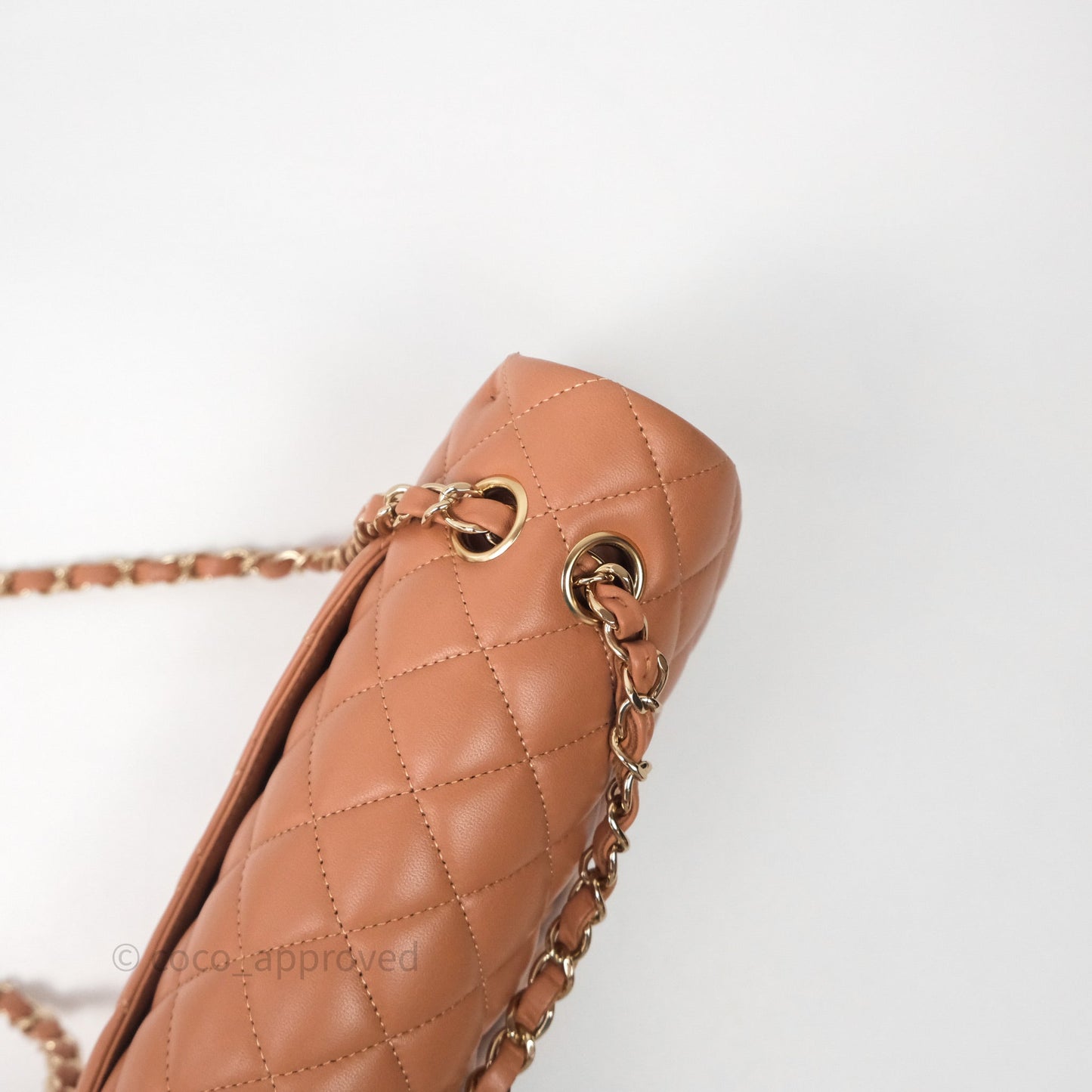 Chanel Classic M/L Medium Flap Quilted Dark Beige Caramel Lambskin Gold Hardware