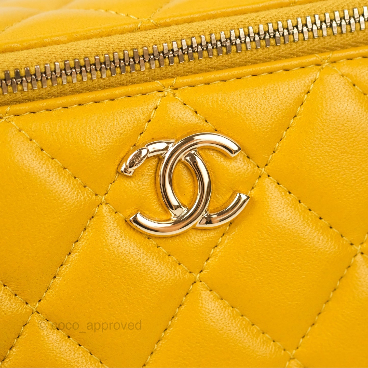 Chanel Vanity Rectangular Top Handle Yellow Lambskin Gold Hardware