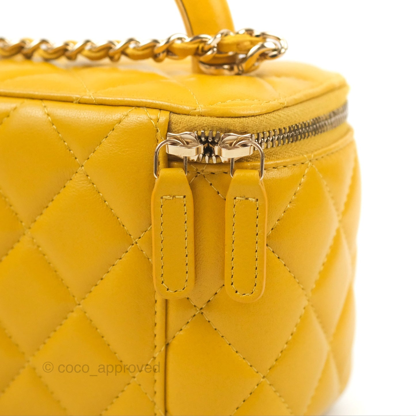 Chanel Vanity Rectangular Top Handle Yellow Lambskin Gold Hardware