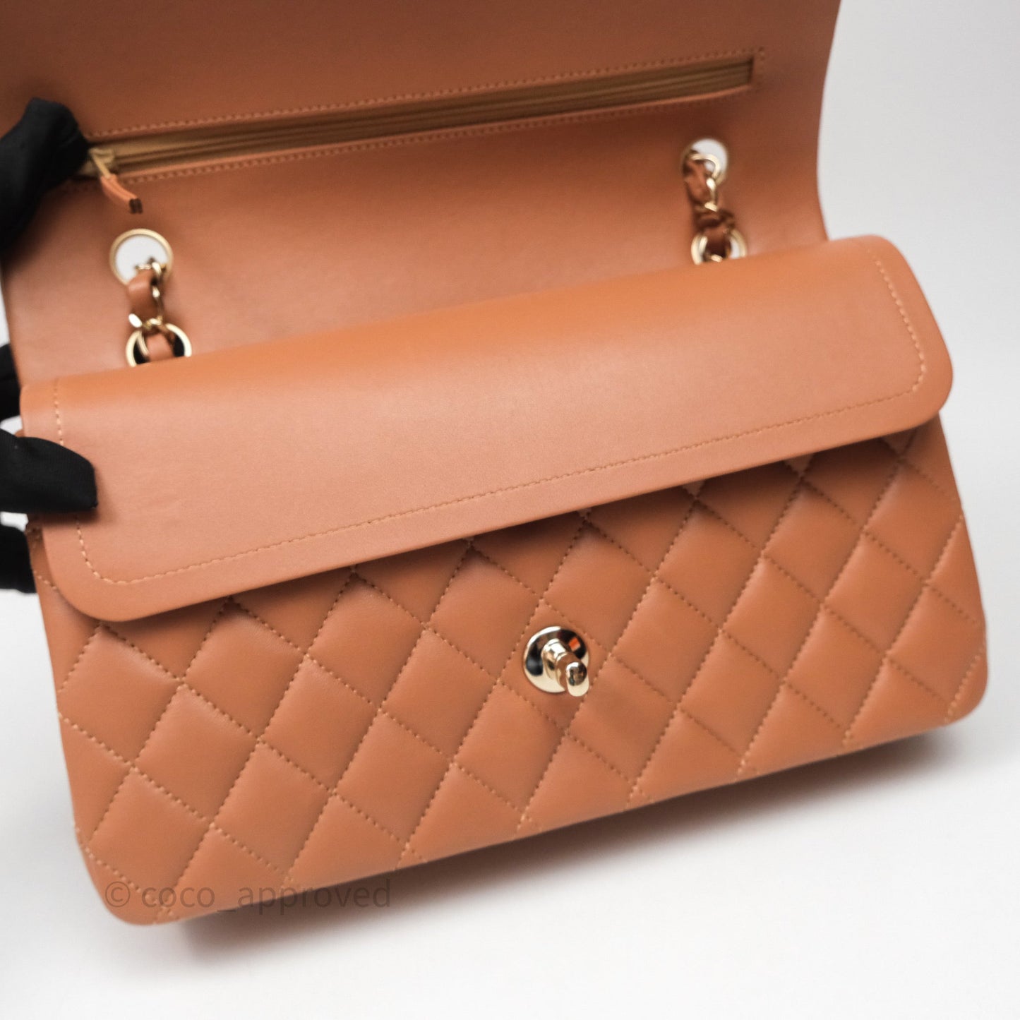 Chanel Classic M/L Medium Flap Quilted Dark Beige Caramel Lambskin Gold Hardware