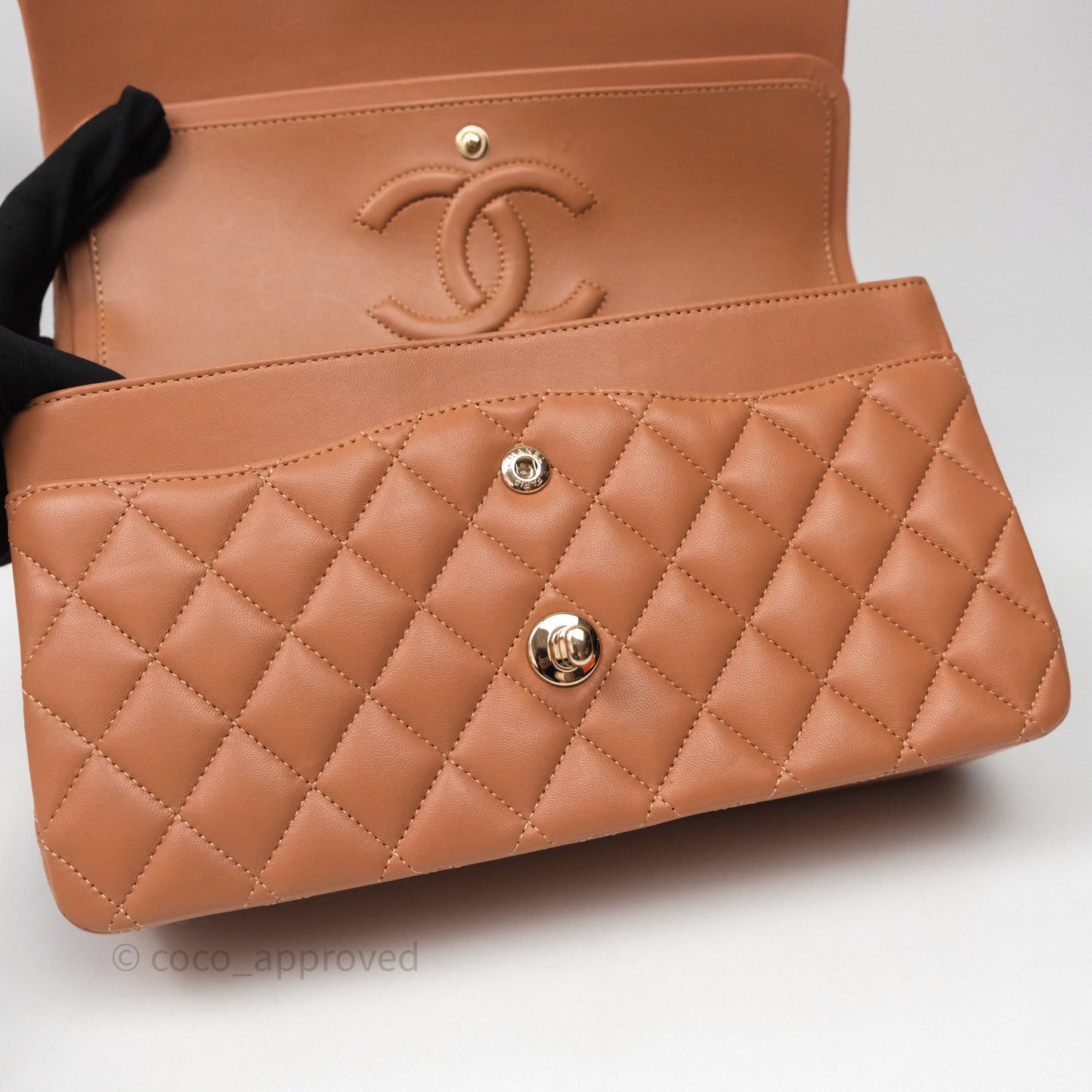 Chanel Classic M/L Medium Flap Quilted Dark Beige Caramel Lambskin Gold Hardware