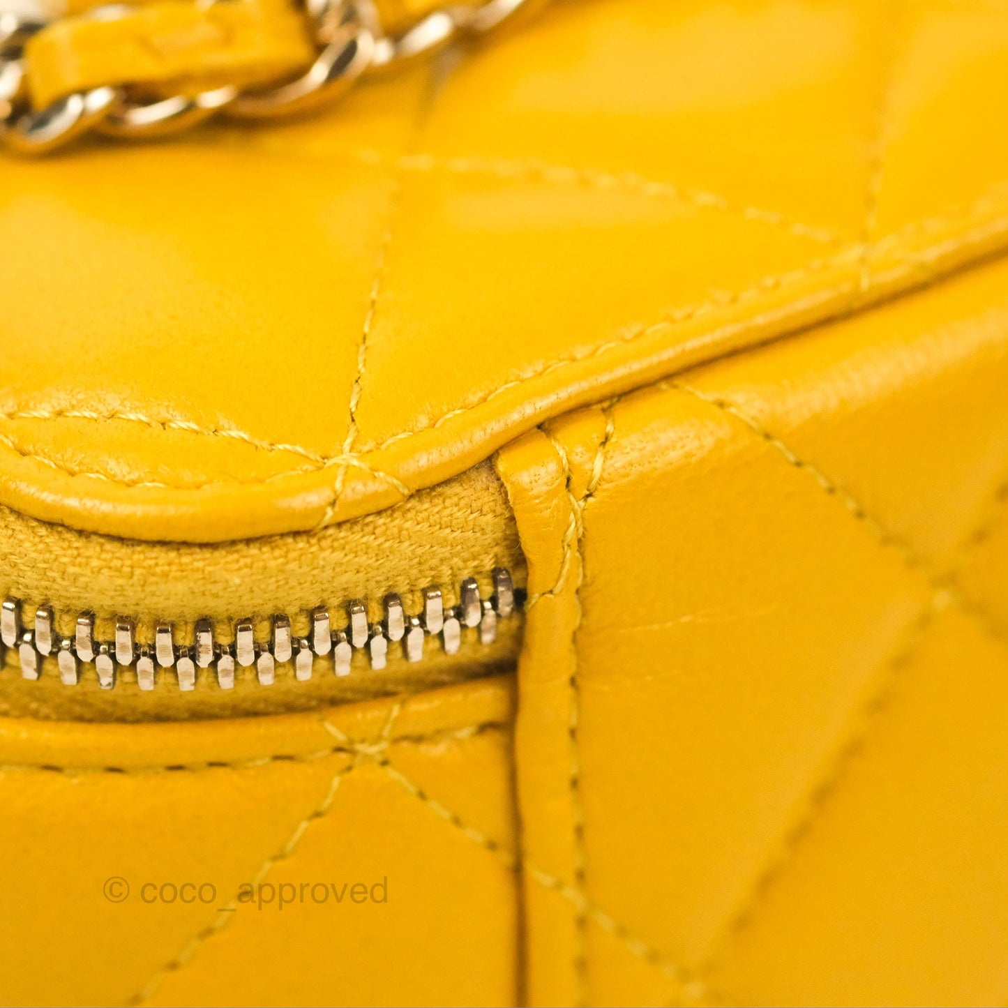 Chanel Vanity Rectangular Top Handle Yellow Lambskin Gold Hardware