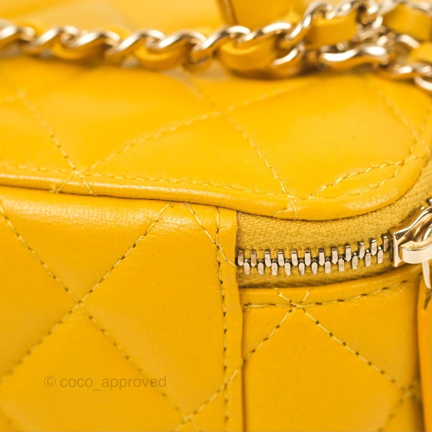 Chanel Vanity Rectangular Top Handle Yellow Lambskin Gold Hardware
