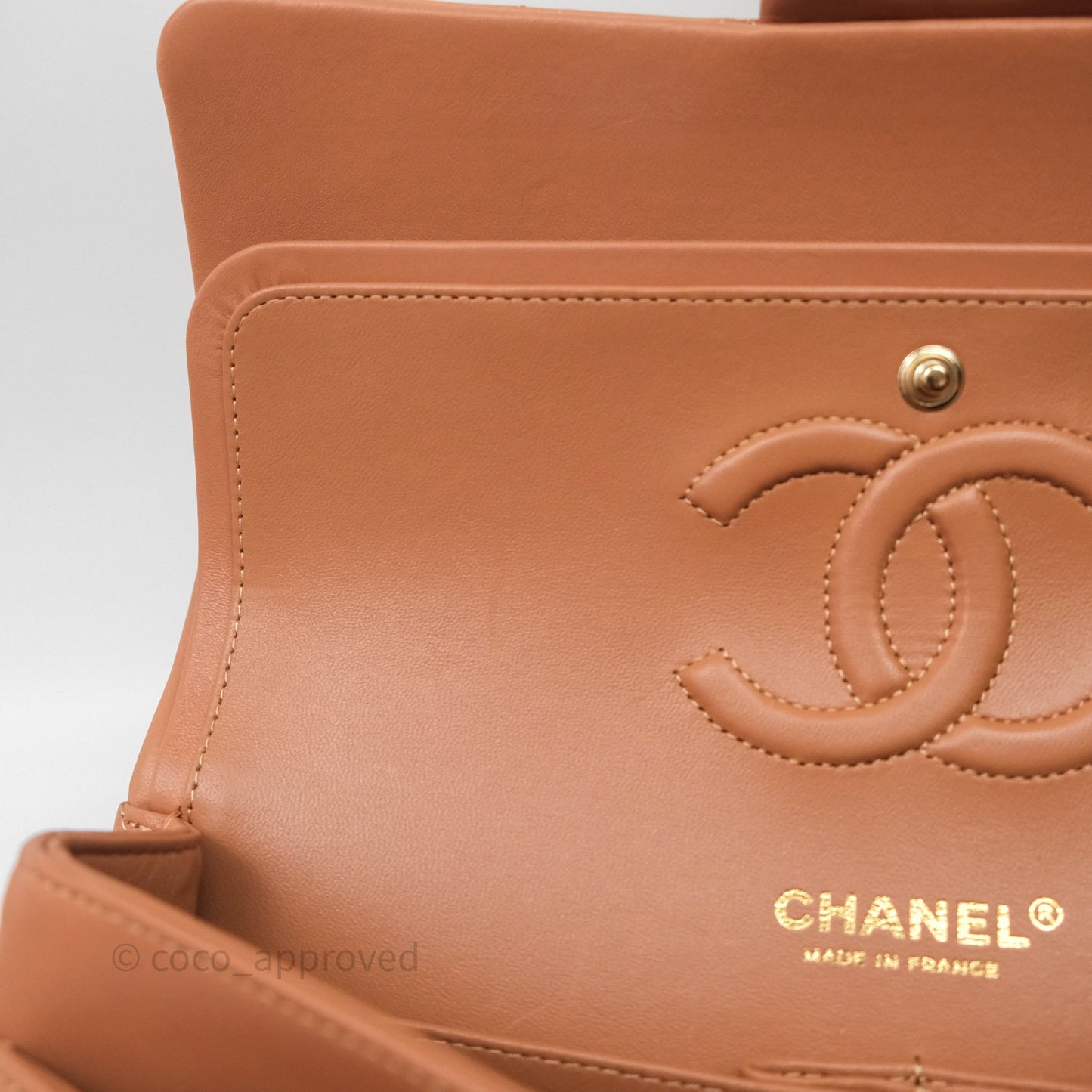 Chanel Classic M/L Medium Flap Quilted Dark Beige Caramel Lambskin Gold Hardware
