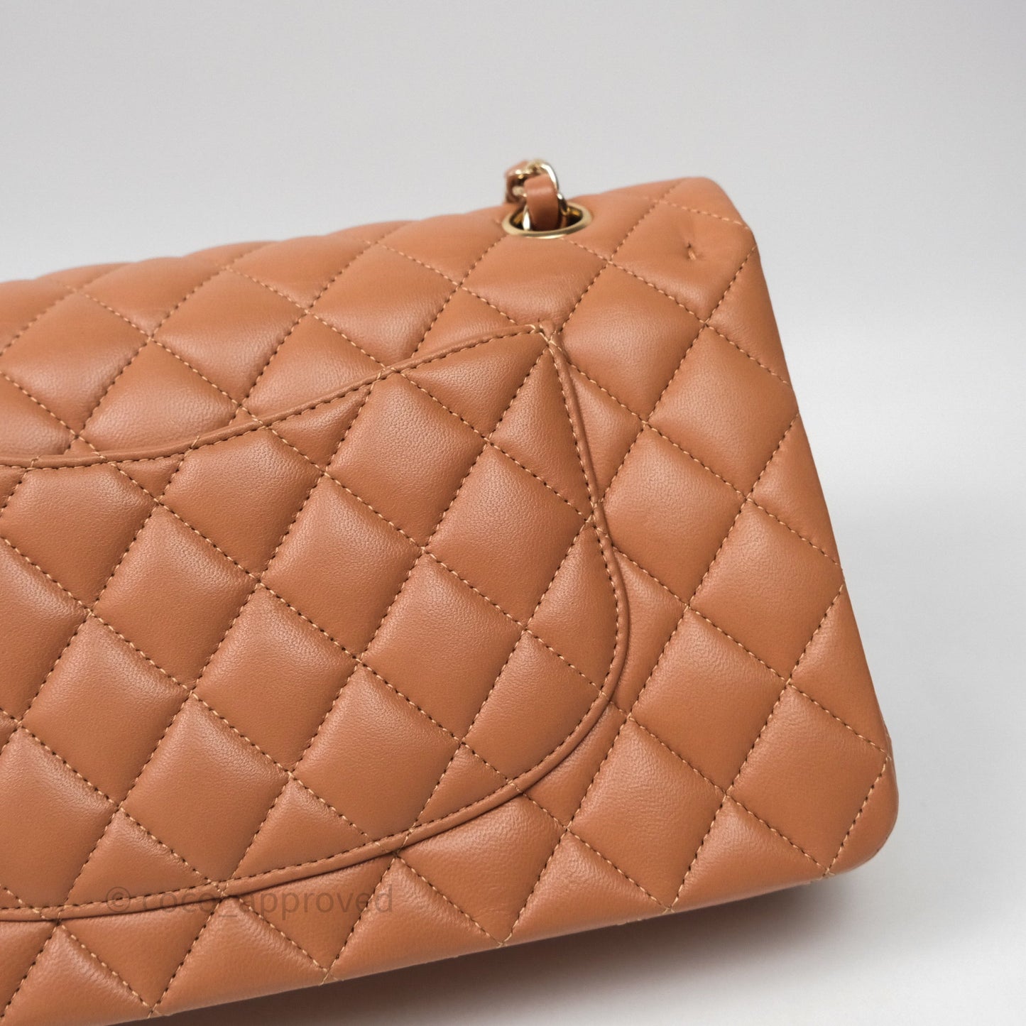 Chanel Classic M/L Medium Flap Quilted Dark Beige Caramel Lambskin Gold Hardware