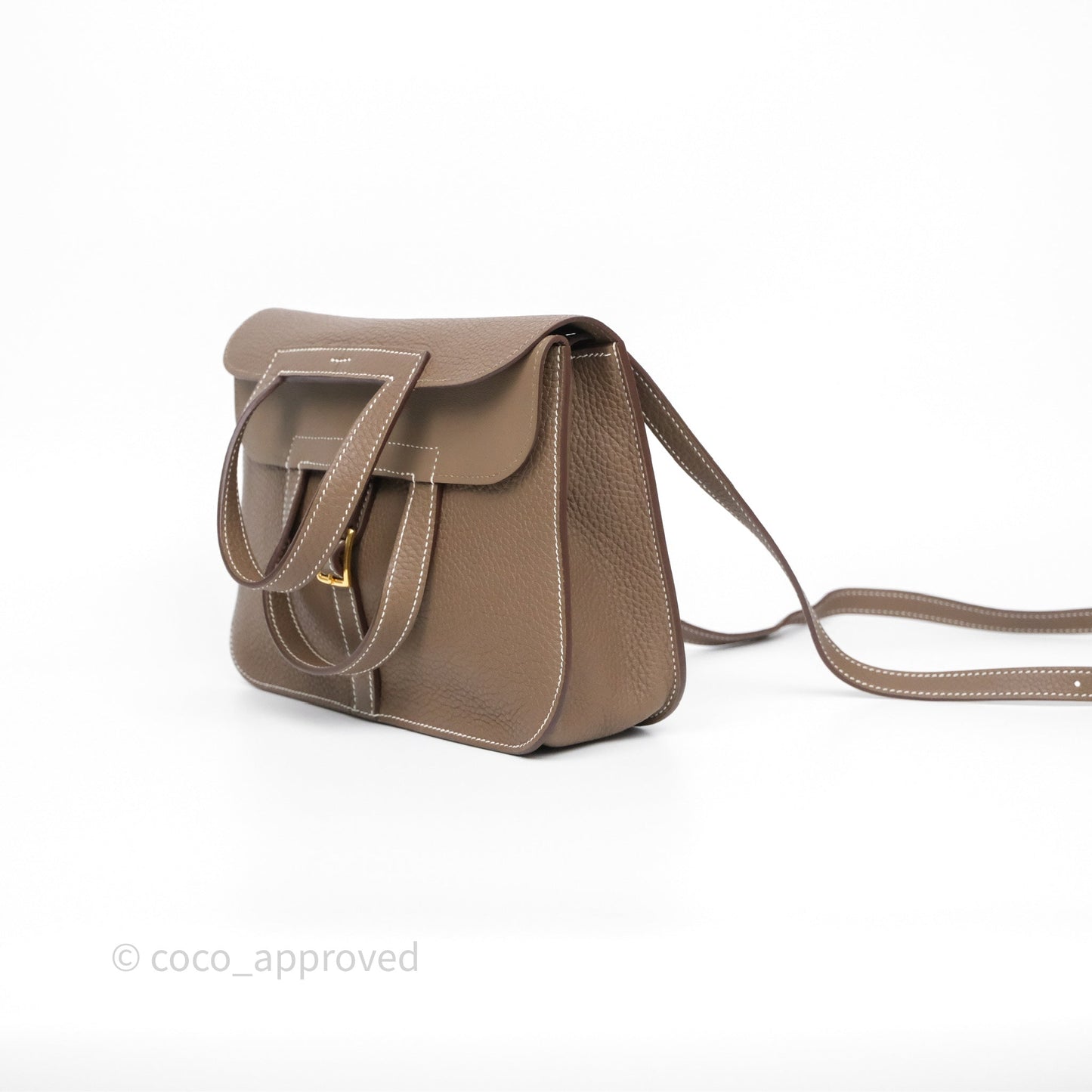 Hermès Halzan 25 Etoupe 18 Clemence Gold Hardware