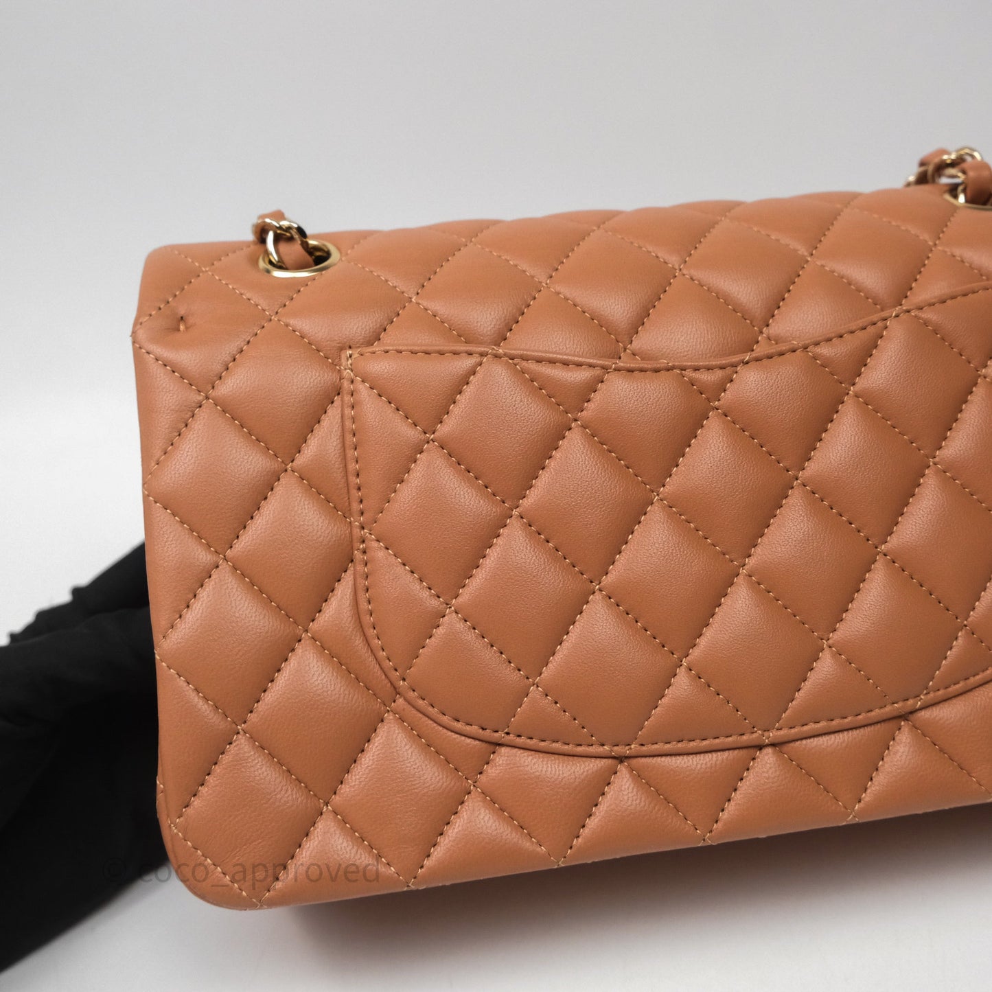 Chanel Classic M/L Medium Flap Quilted Dark Beige Caramel Lambskin Gold Hardware
