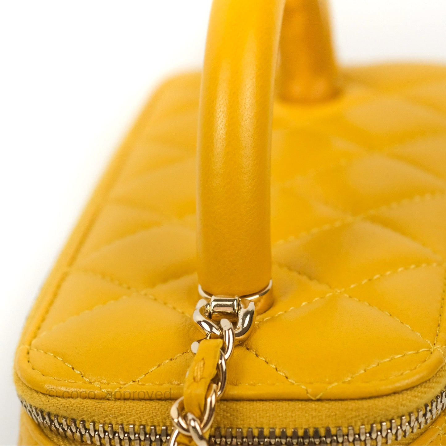 Chanel Vanity Rectangular Top Handle Yellow Lambskin Gold Hardware