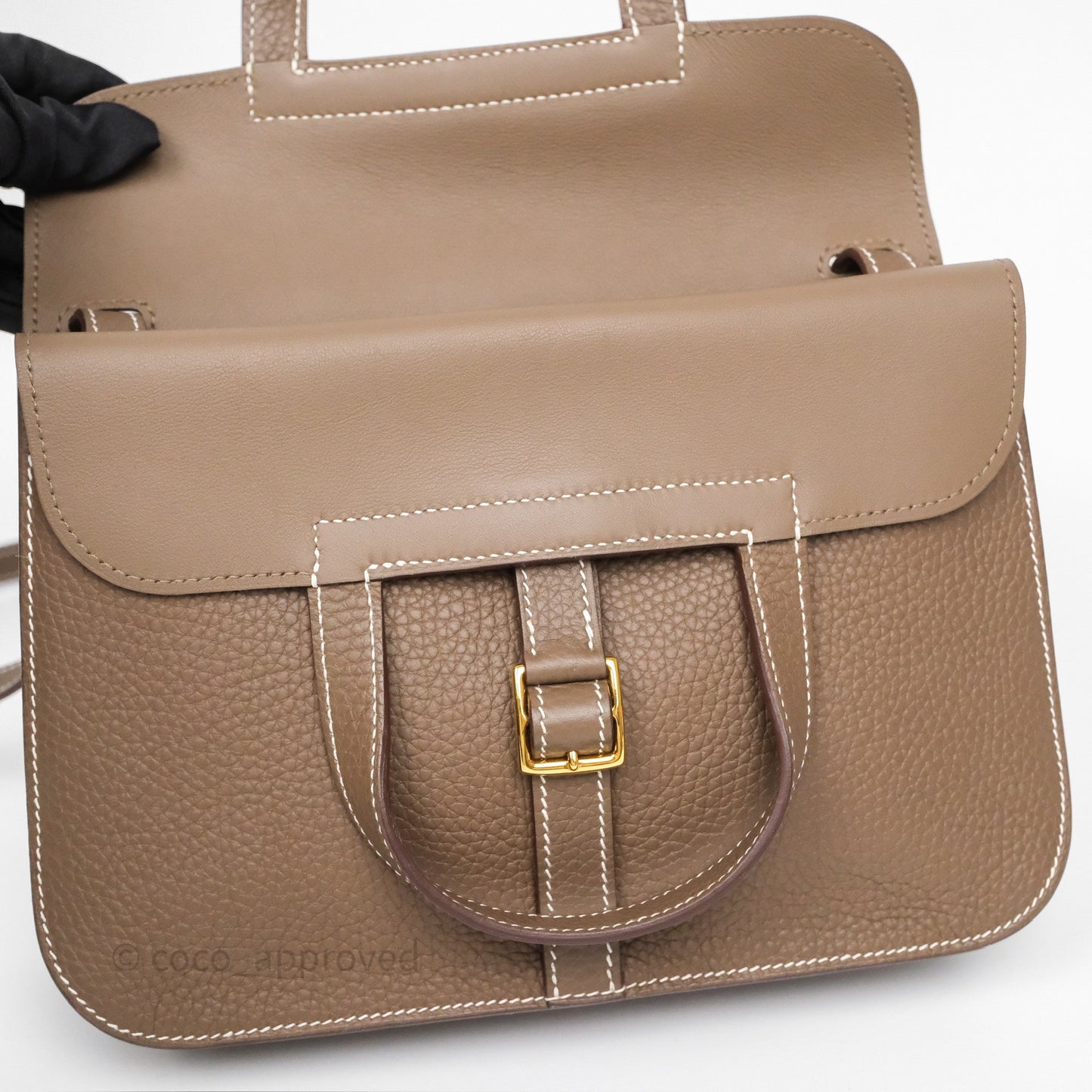 Hermès Halzan 25 Etoupe 18 Clemence Gold Hardware