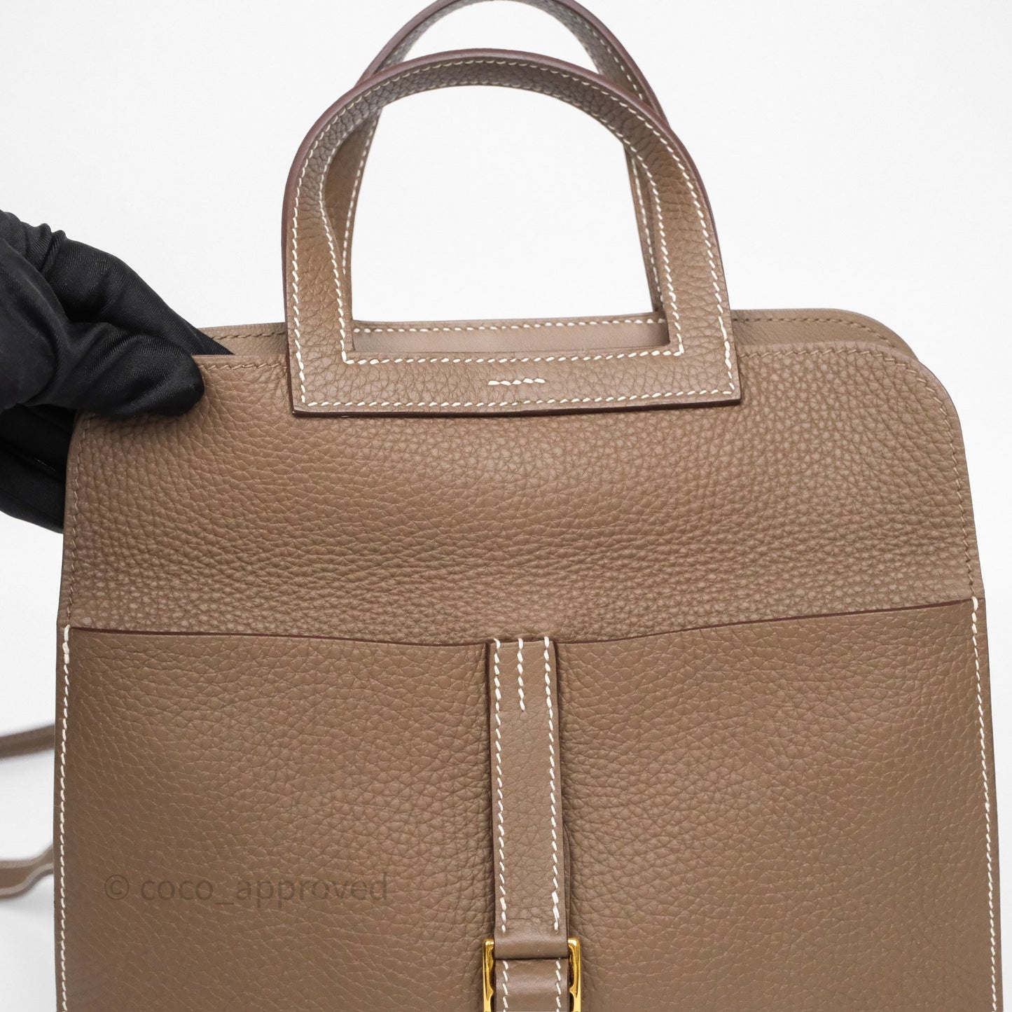 Hermès Halzan 25 Etoupe 18 Clemence Gold Hardware