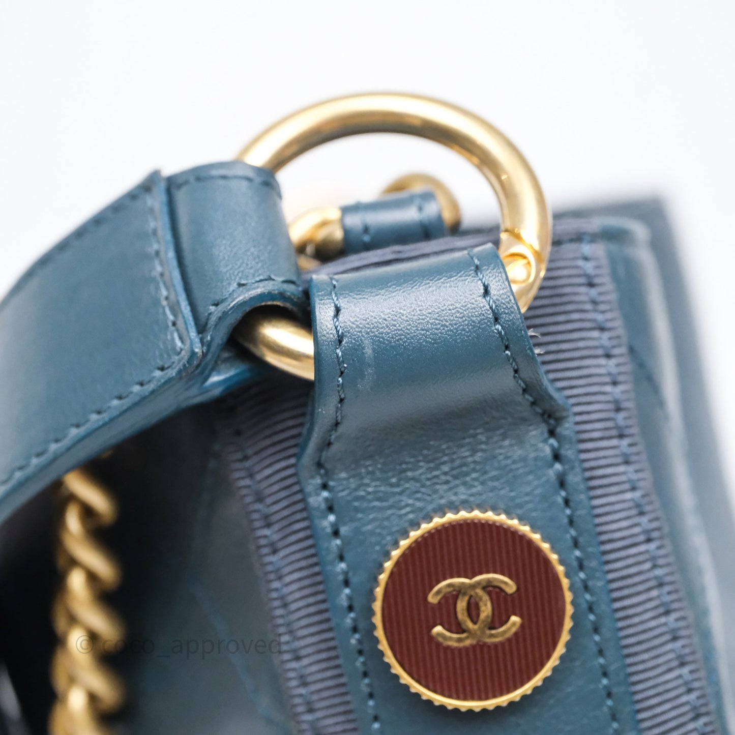 Chanel Button Up Hobo Bag Quilted Teal Calfskin Aged Gold Hardware