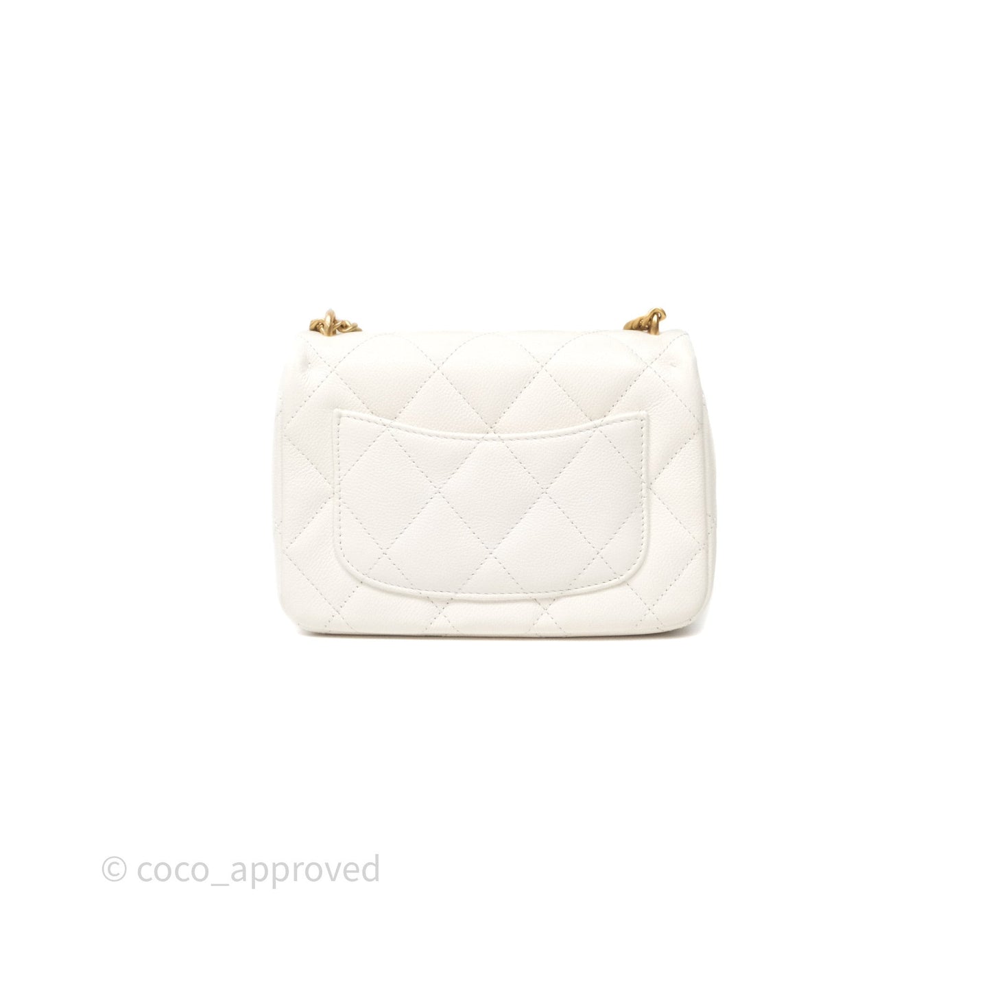 Chanel Mini Flap Bag Heart Adjustable Chain White Caviar Aged Gold Hardware