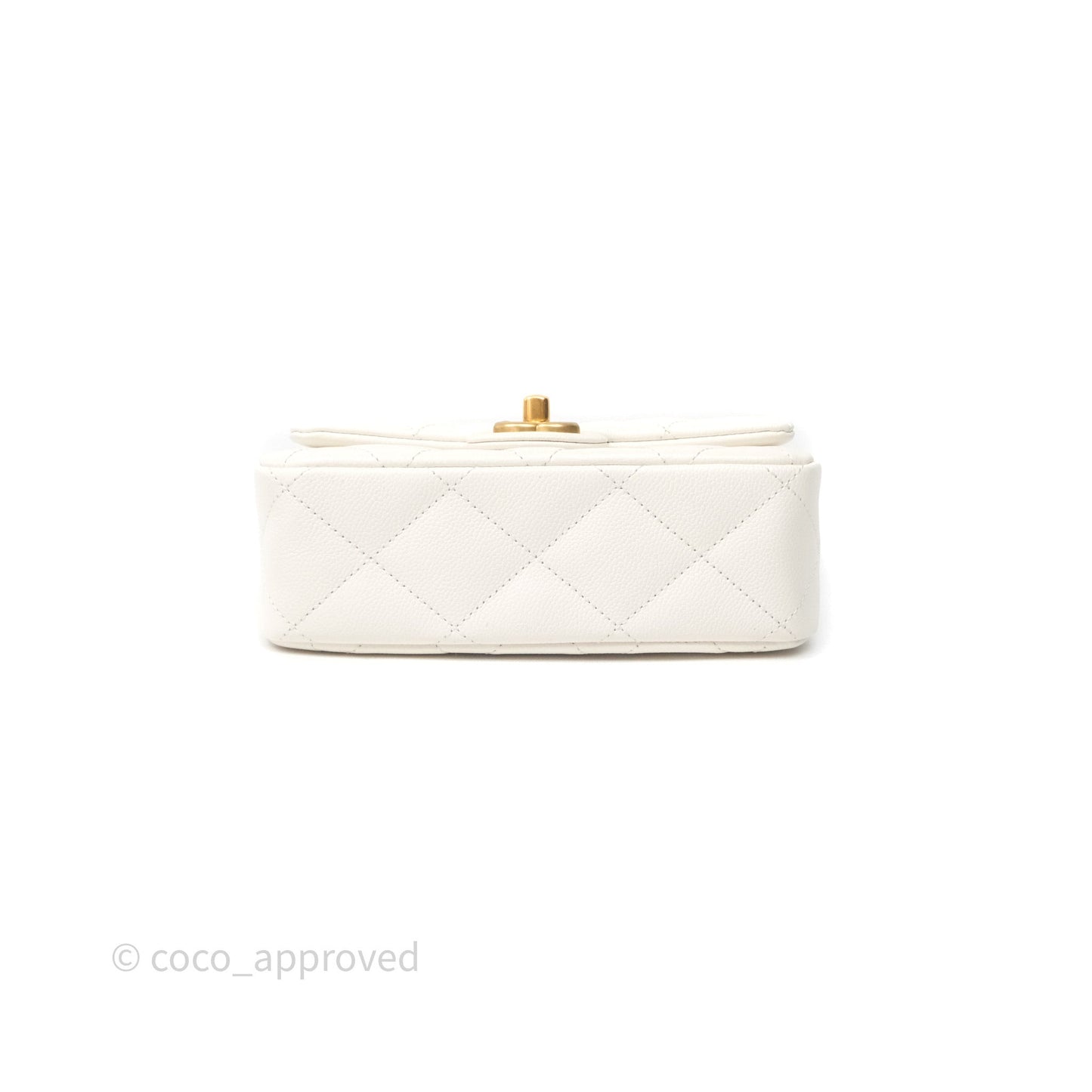 Chanel Mini Flap Bag Heart Adjustable Chain White Caviar Aged Gold Hardware