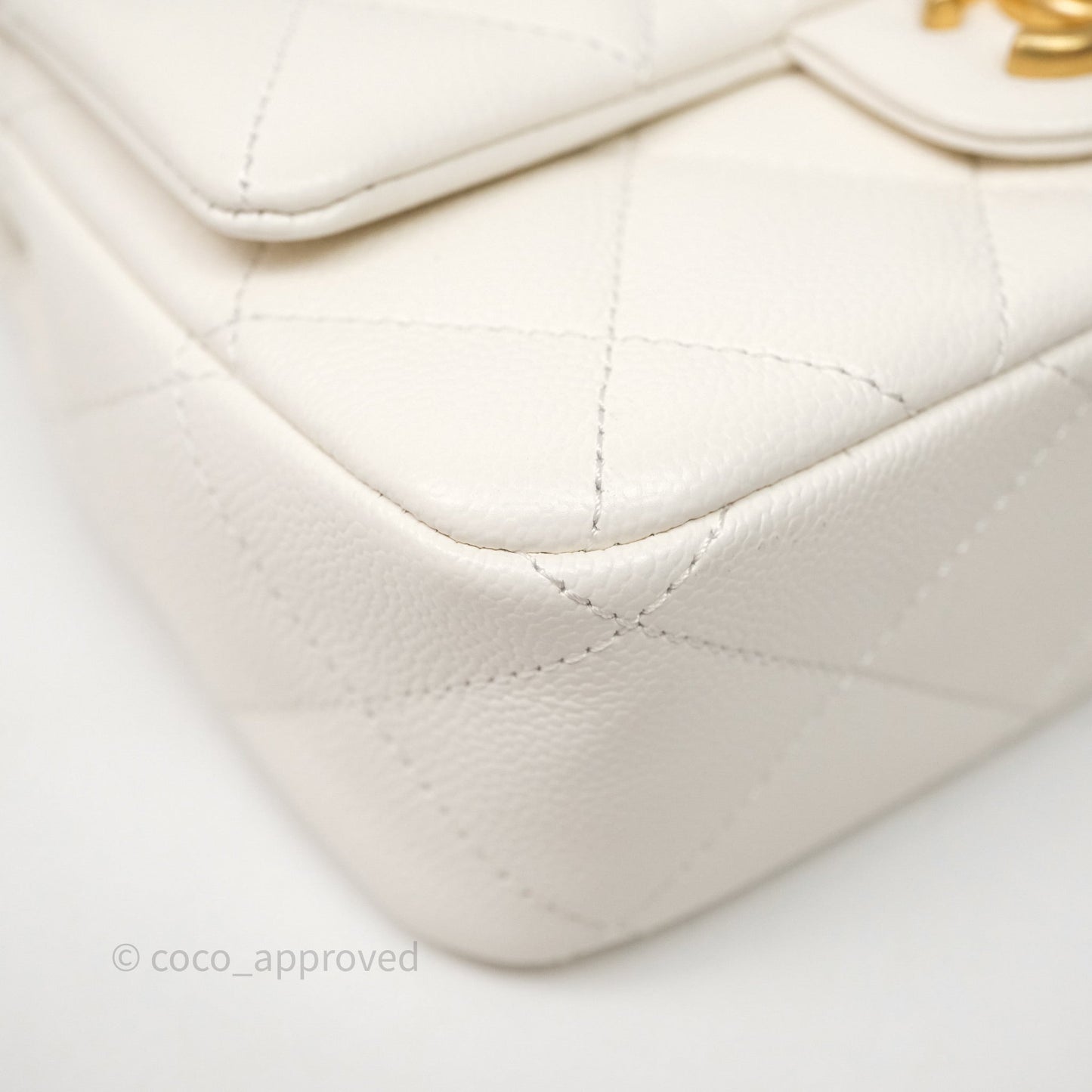 Chanel Mini Flap Bag Heart Adjustable Chain White Caviar Aged Gold Hardware