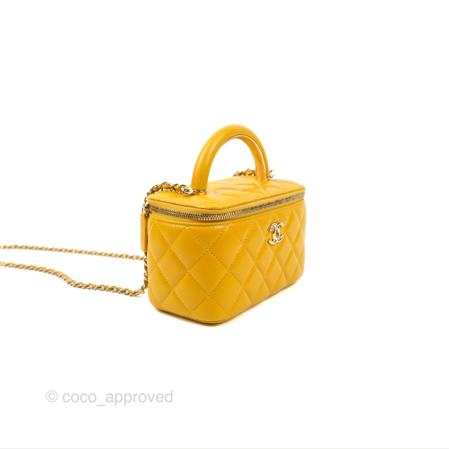 Chanel Vanity Rectangular Top Handle Yellow Lambskin Gold Hardware