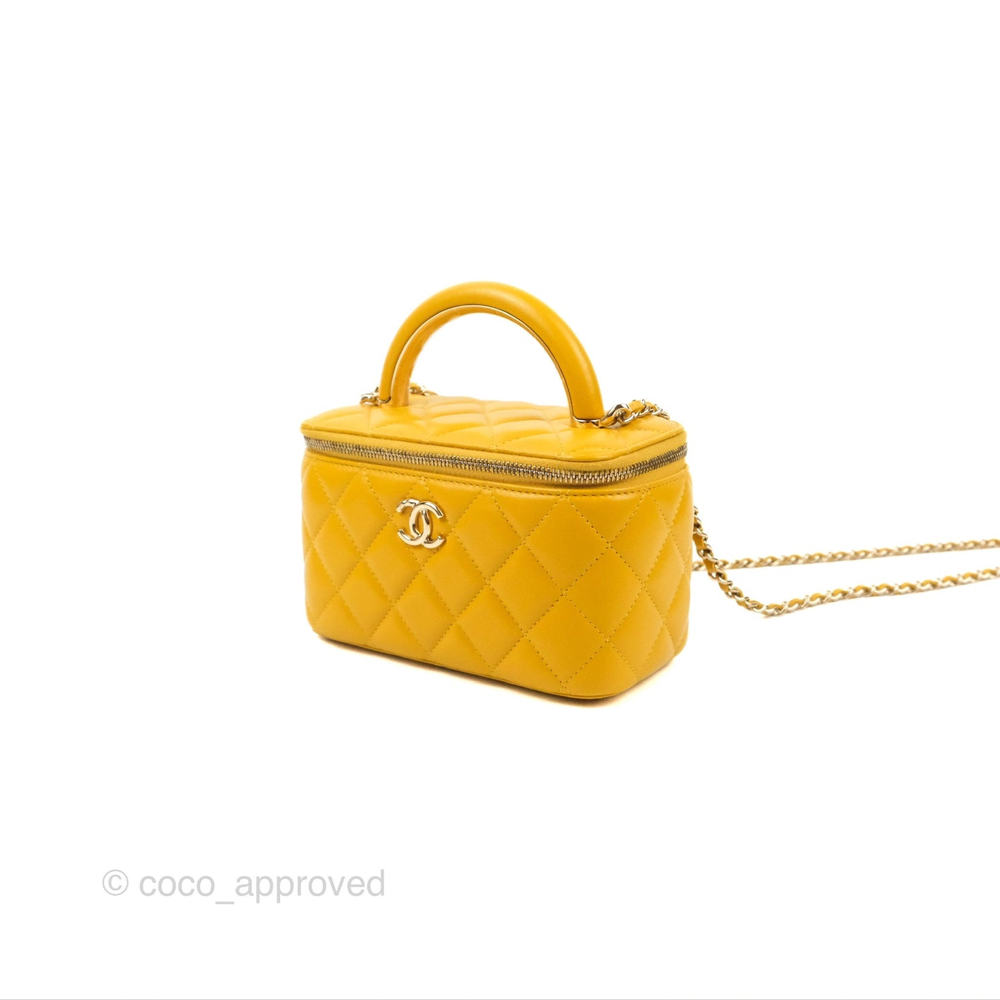 Chanel Vanity Rectangular Top Handle Yellow Lambskin Gold Hardware