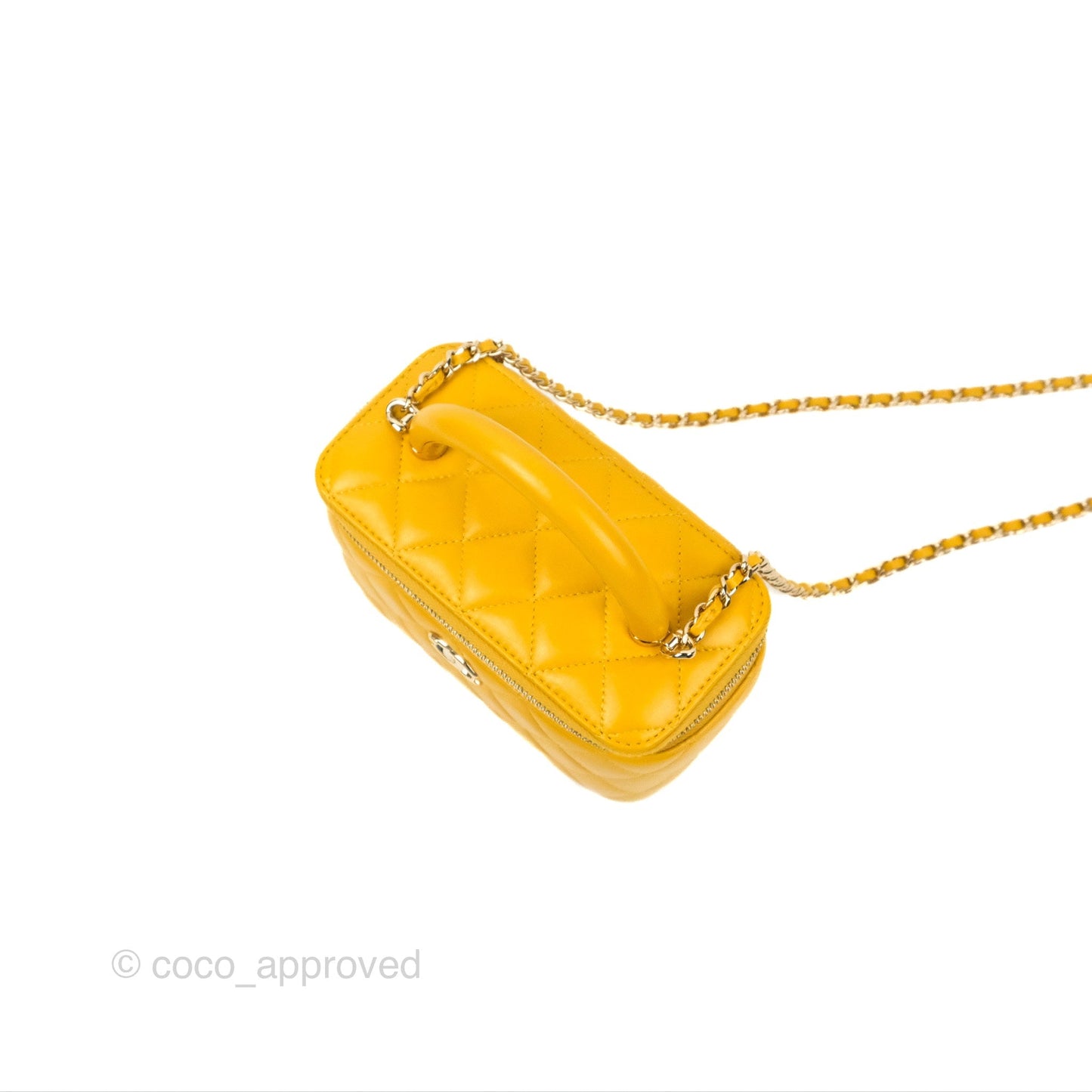Chanel Vanity Rectangular Top Handle Yellow Lambskin Gold Hardware