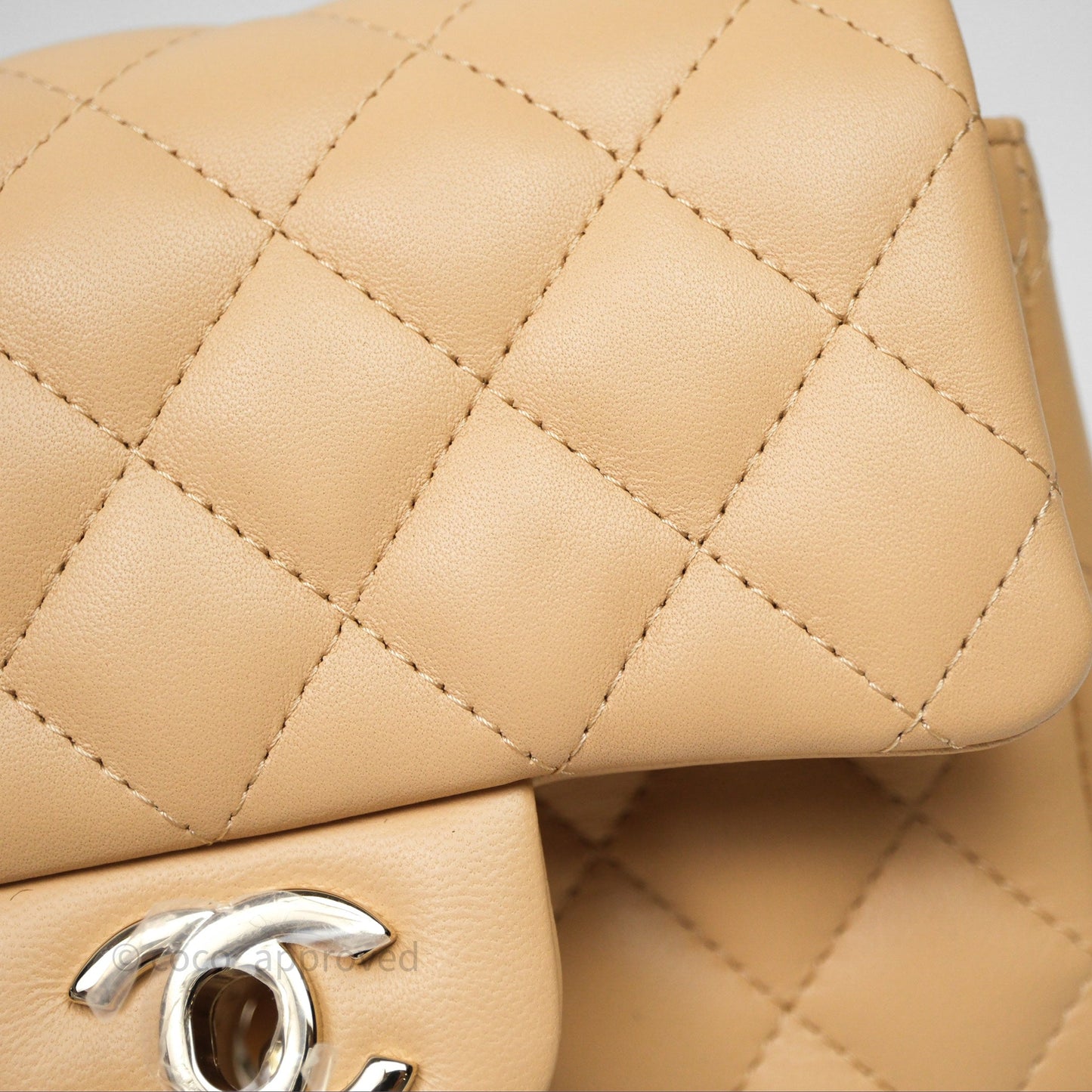 Chanel Mini Square Flap Quilted Beige Lambskin Gold Hardware