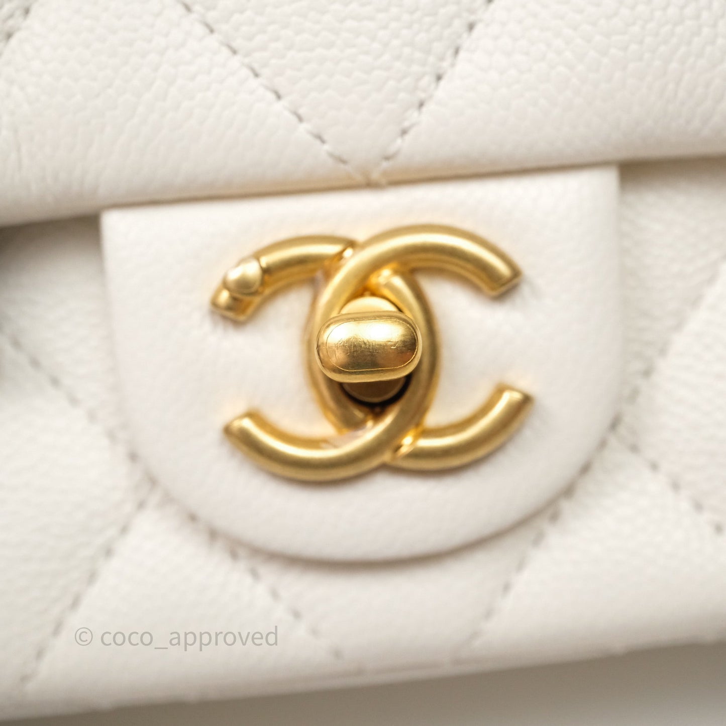 Chanel Mini Flap Bag Heart Adjustable Chain White Caviar Aged Gold Hardware