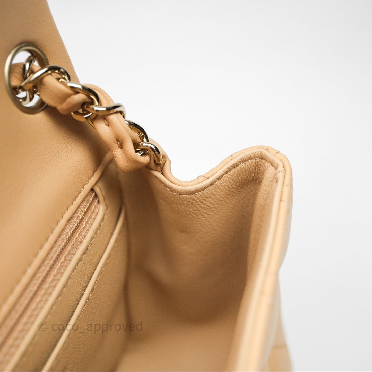 Chanel Mini Square Flap Quilted Beige Lambskin Gold Hardware