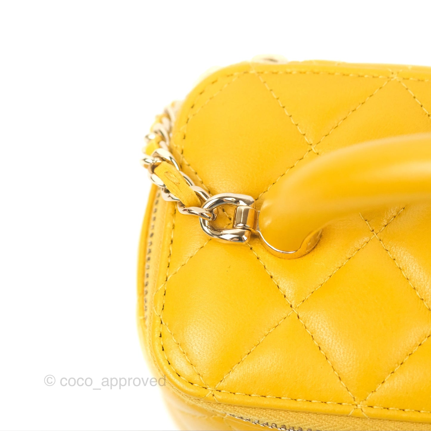 Chanel Vanity Rectangular Top Handle Yellow Lambskin Gold Hardware