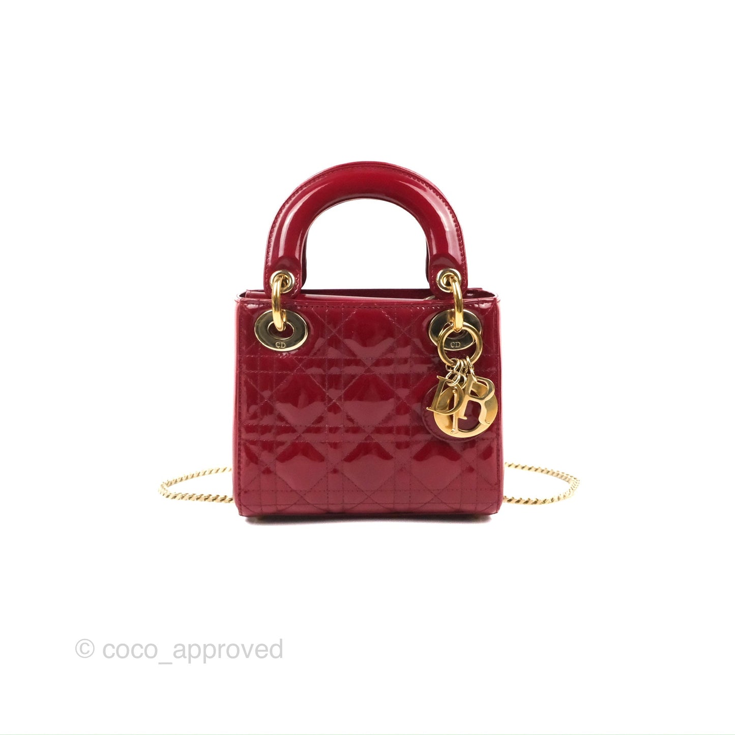 Christian Dior Mini Lady Dior Bag Red Patent Gold Hardware