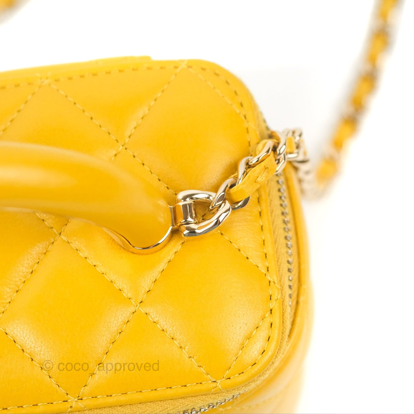 Chanel Vanity Rectangular Top Handle Yellow Lambskin Gold Hardware
