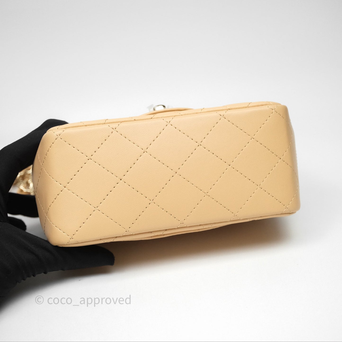 Chanel Mini Square Flap Quilted Beige Lambskin Gold Hardware