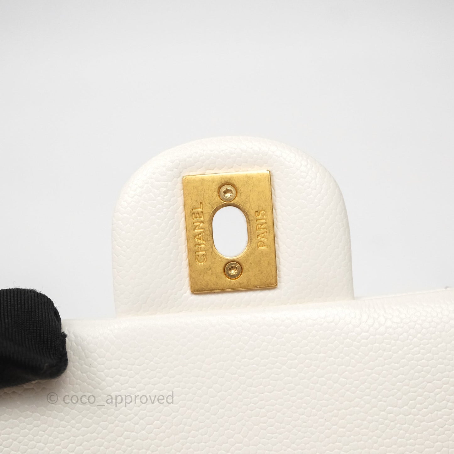 Chanel Mini Flap Bag Heart Adjustable Chain White Caviar Aged Gold Hardware