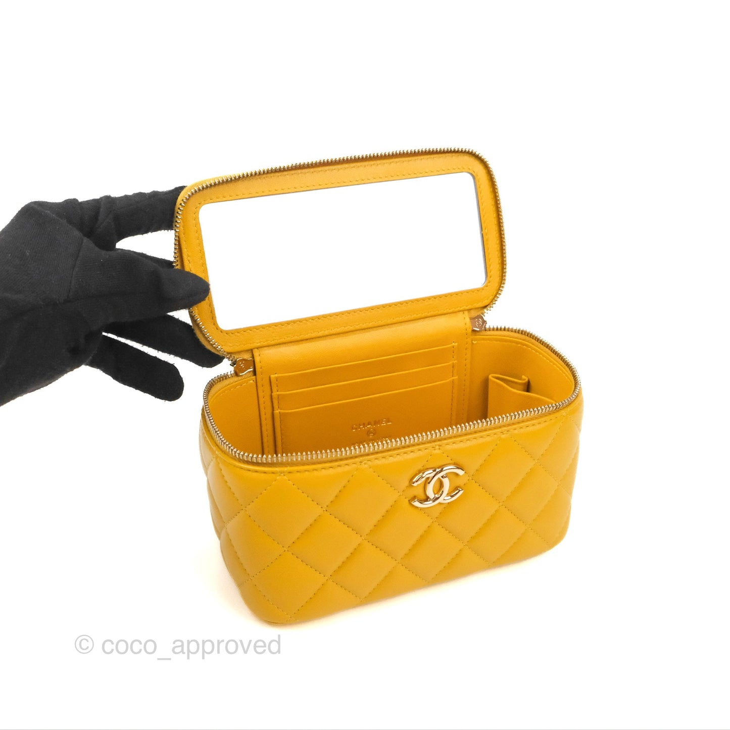 Chanel Vanity Rectangular Top Handle Yellow Lambskin Gold Hardware