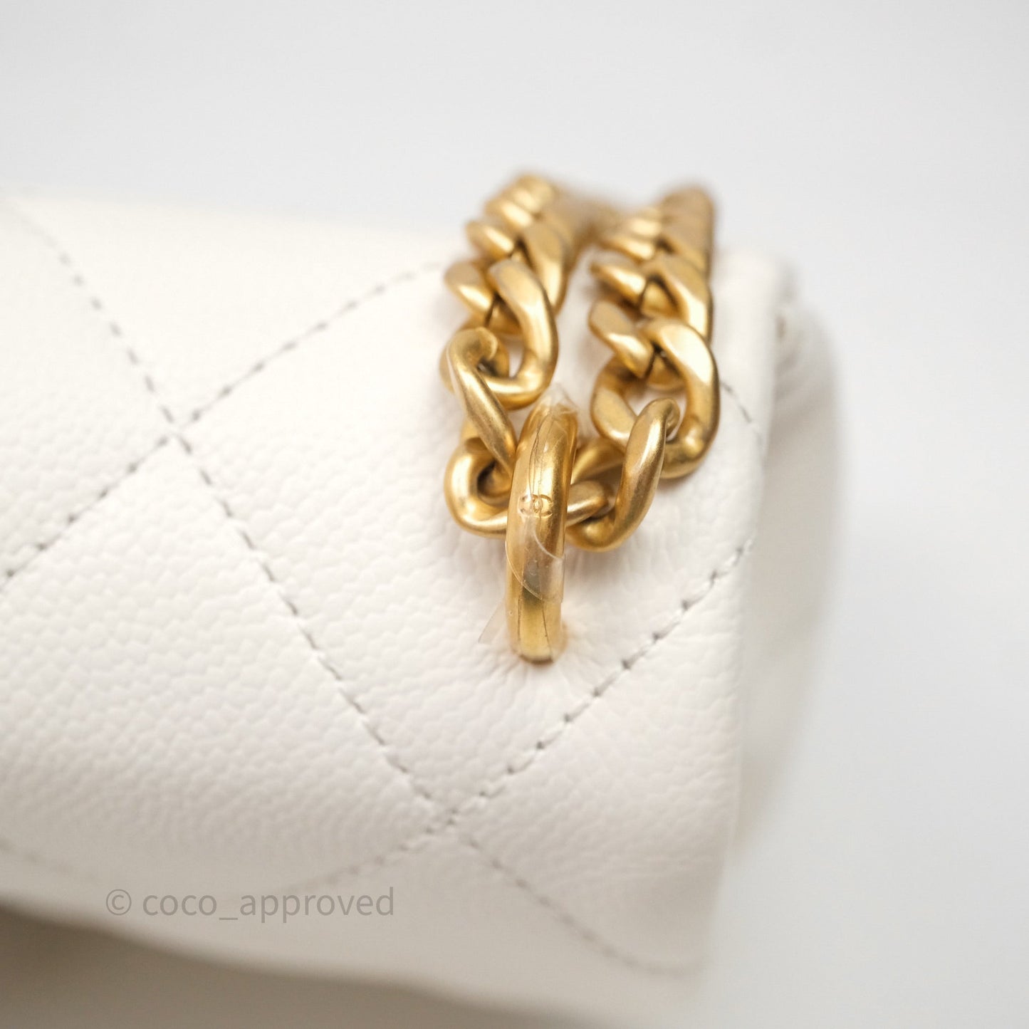 Chanel Mini Flap Bag Heart Adjustable Chain White Caviar Aged Gold Hardware