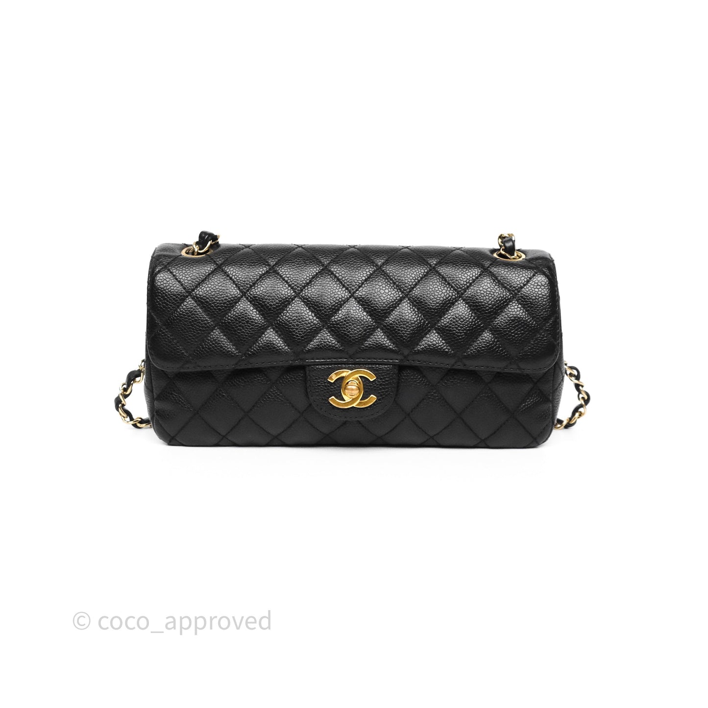 Chanel Quilted East West Flap Bag Black Caviar Gold Hardware