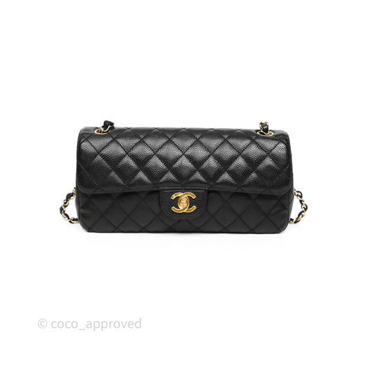 Chanel Quilted East West Flap Bag Black Caviar Gold Hardware