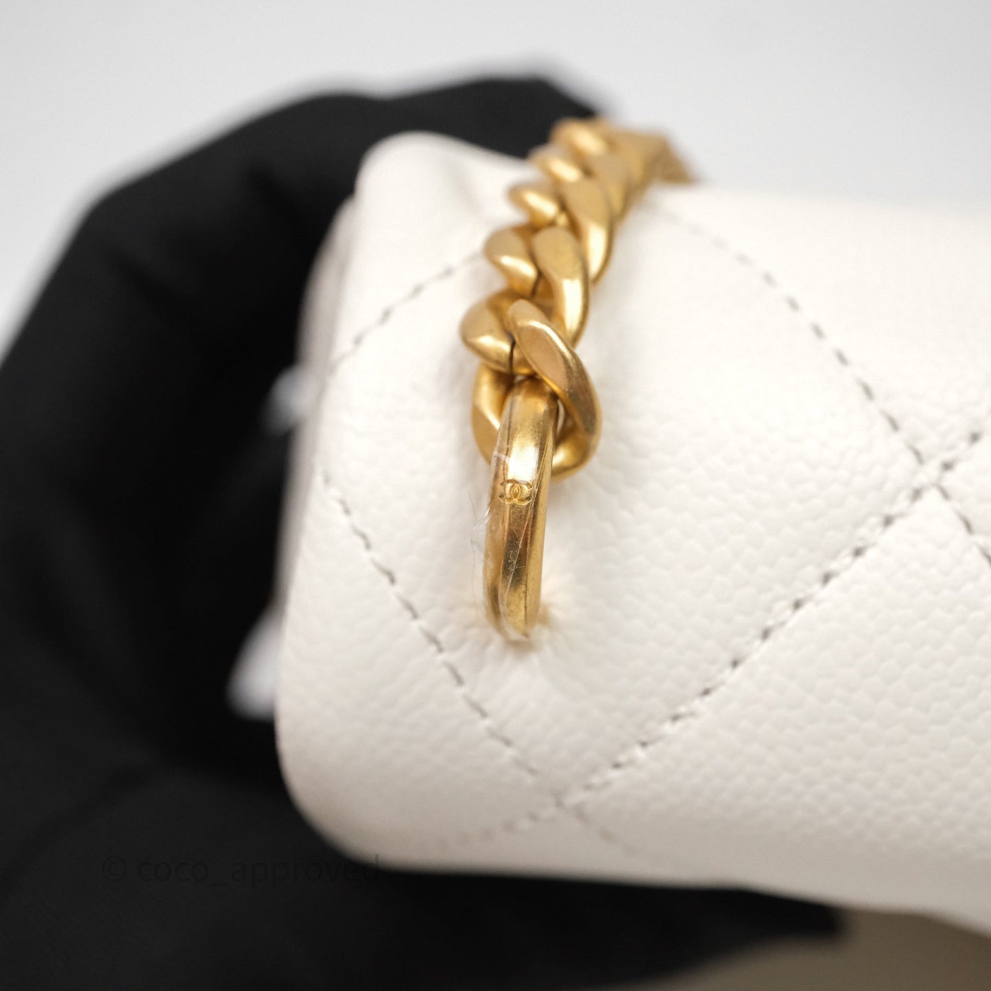 Chanel Mini Flap Bag Heart Adjustable Chain White Caviar Aged Gold Hardware