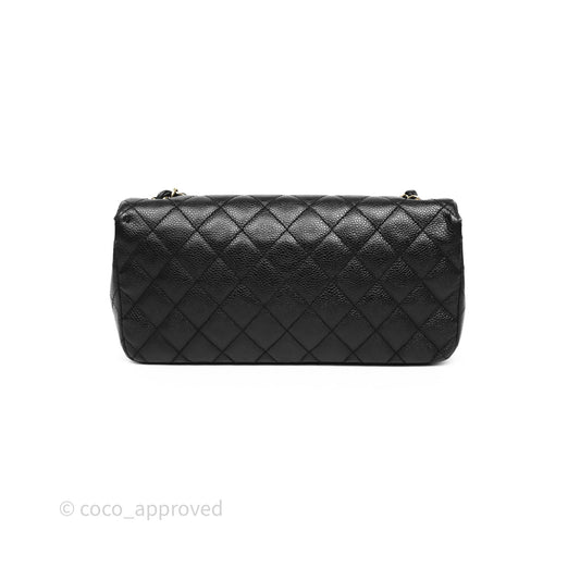 Chanel Quilted East West Flap Bag Black Caviar Gold Hardware