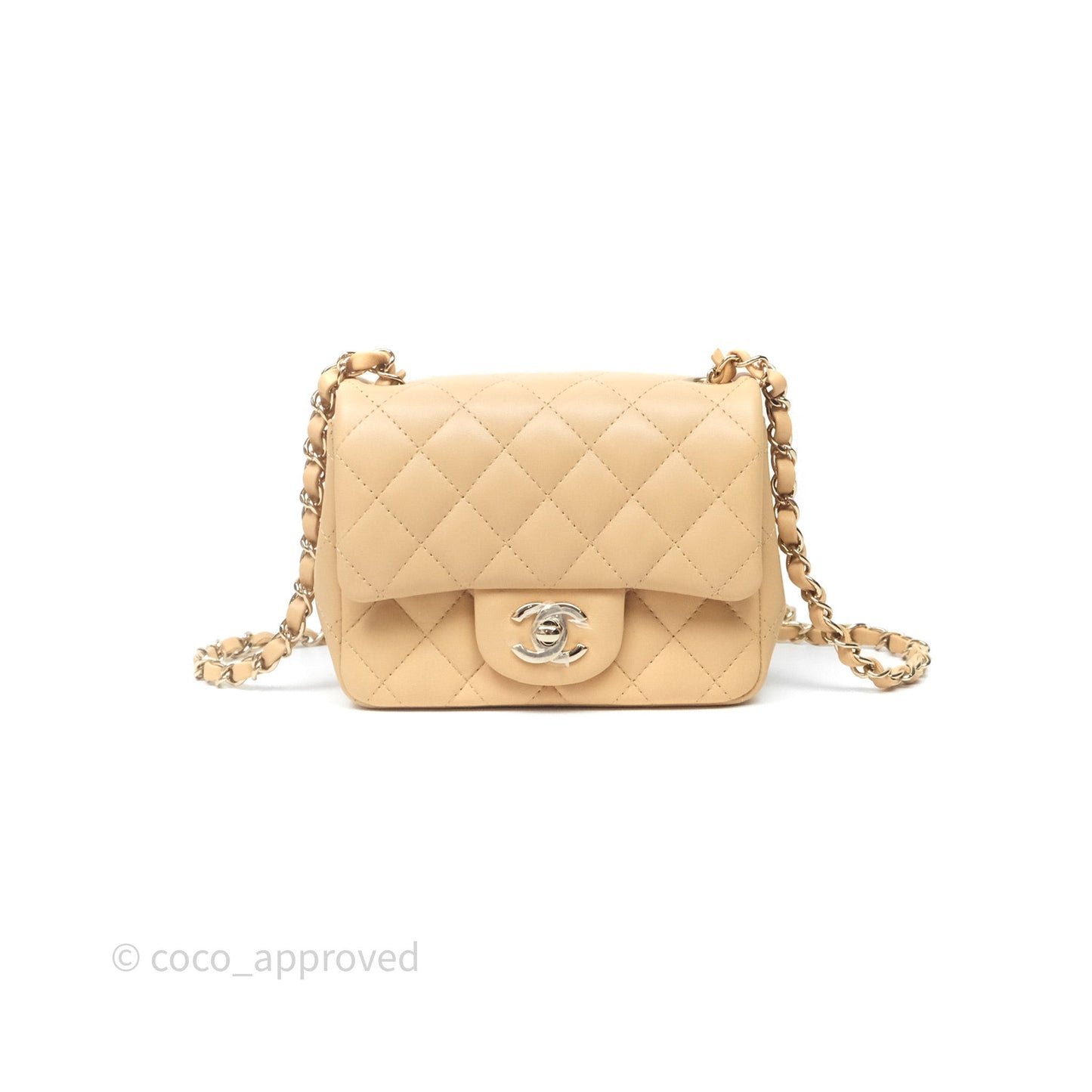 Chanel Mini Square Flap Quilted Beige Lambskin Gold Hardware