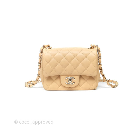 Chanel Mini Square Flap Quilted Beige Lambskin Gold Hardware